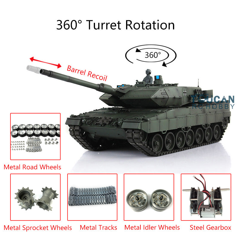 Henglong 1/16 Scale 7.0 Customized Leopard 2A6 RC Tank Model 3889 with Metal Tracks, Road Wheels, Barrel Recoil & 360° Rotating Turret - Realistic Engine Sound for Military Enthusiasts & RC Hobbyists | Perfect for Outdoor Battles, Collection Display & STEM Learning