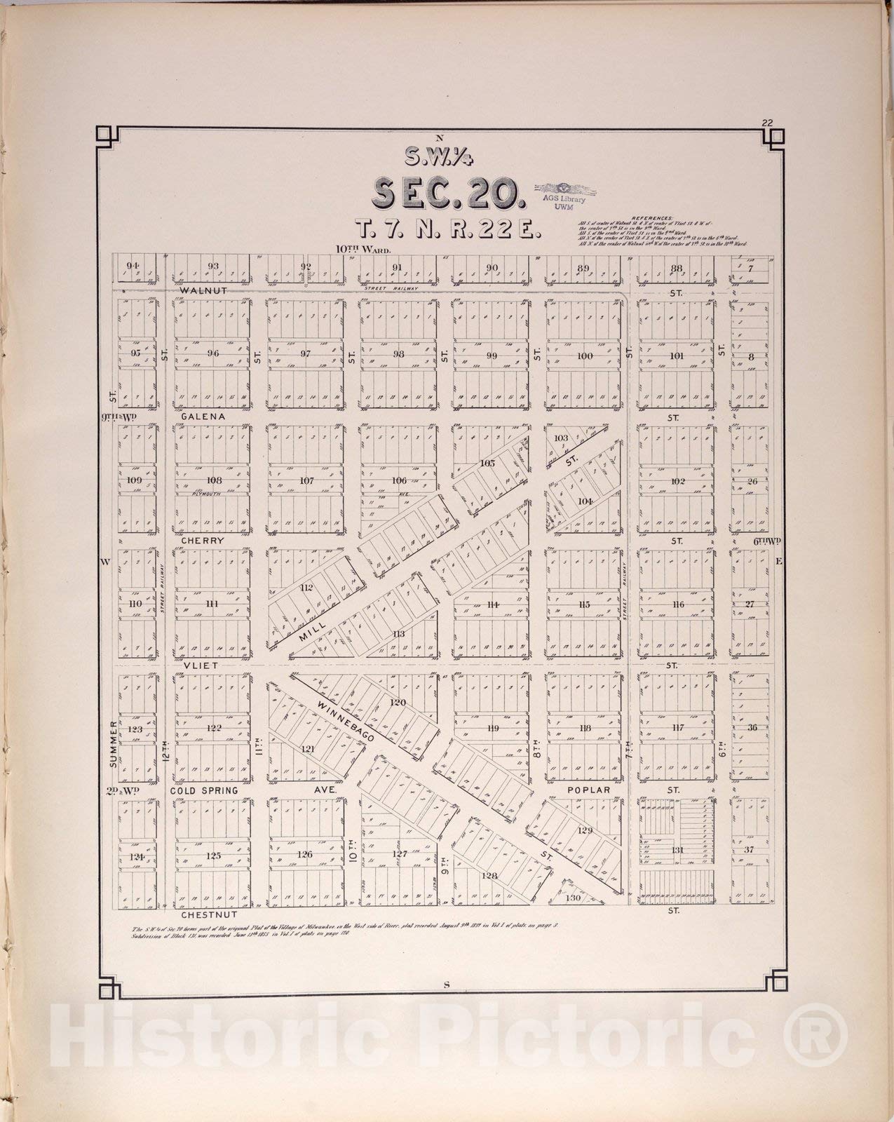 Antique Vintage Reproduction Historic Pictoric Map of Milwaukee, Wisconsin 1884 – 13 Quarter-Sectional Atlas of The City of Milwaukee – 35in x 44in Wall Art for Home, Office & Classroom Decor
