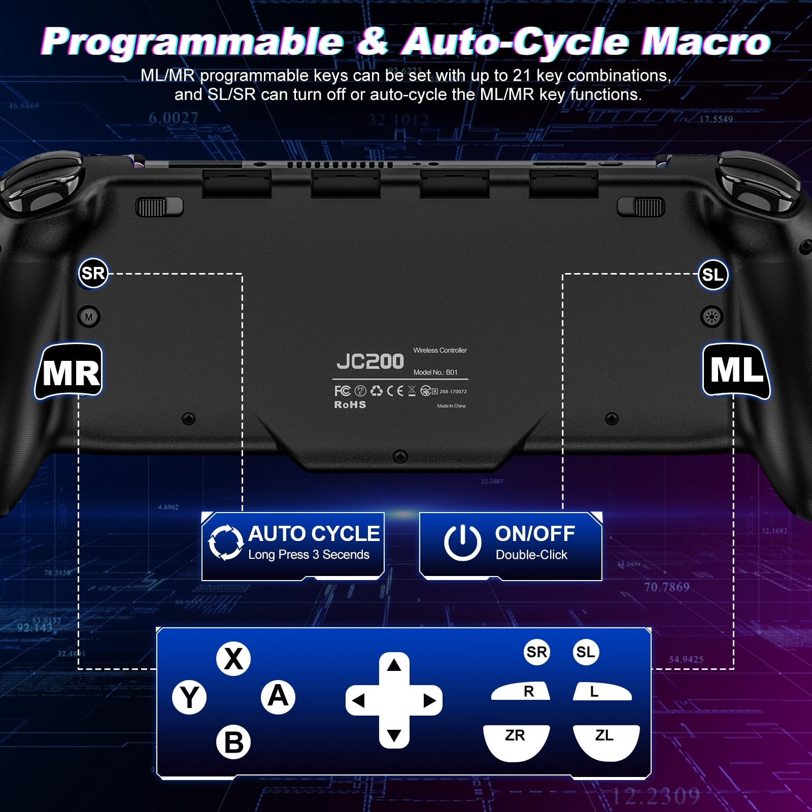 Wireless Pro Controller for Nintendo Switch & Switch OLED - Ergonomic Full-Size Joypad with Turbo, Programmable Buttons & Long Battery Life - Perfect for Handheld Mode Gaming, Multiplayer Sessions & Competitive Play