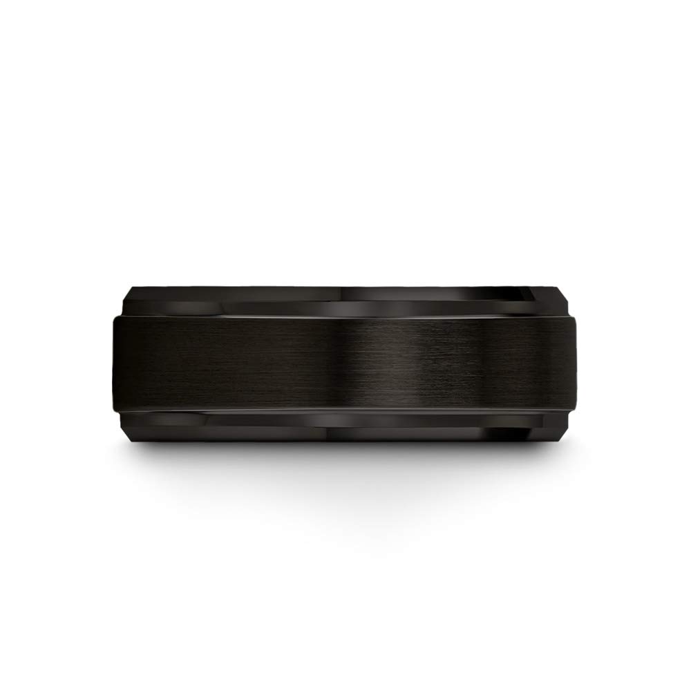 Premium Tungsten Carbide Wedding Band Ring for Men & Women - 8mm Blue & Black Step Bevel Edge - Brushed & Polished Finish - Custom Engraved for Anniversaries & Engagements - Perfect for Everyday Wear, Special Occasions & Gift Giving