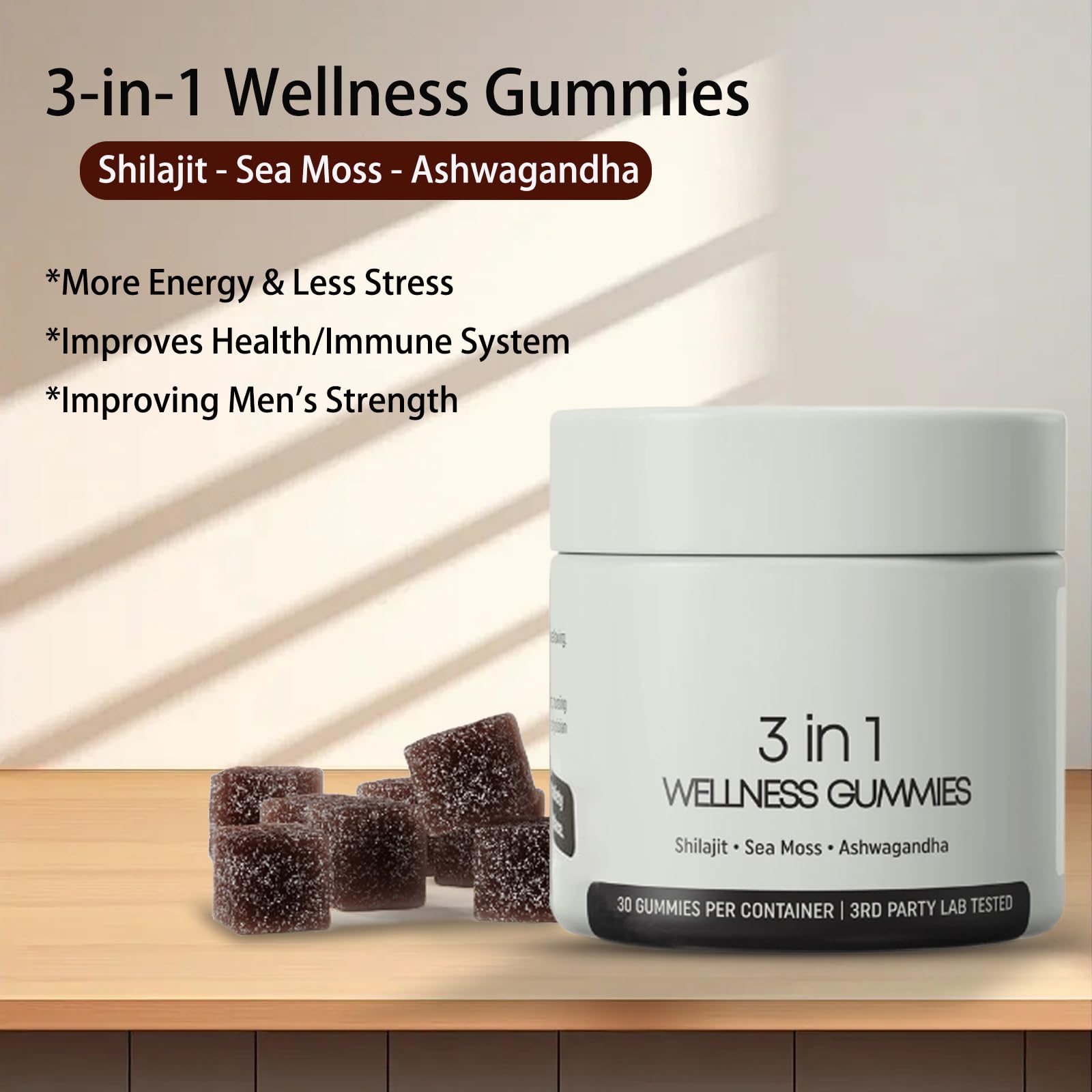 Premium 3-in-1 Shilajit Gummies for Men with Sea Moss & Ashwagandha - Natural Wellness Supplement for Energy, Immunity & Vitality - 30 Count - Perfect for Daily Health Routine & Active Lifestyle