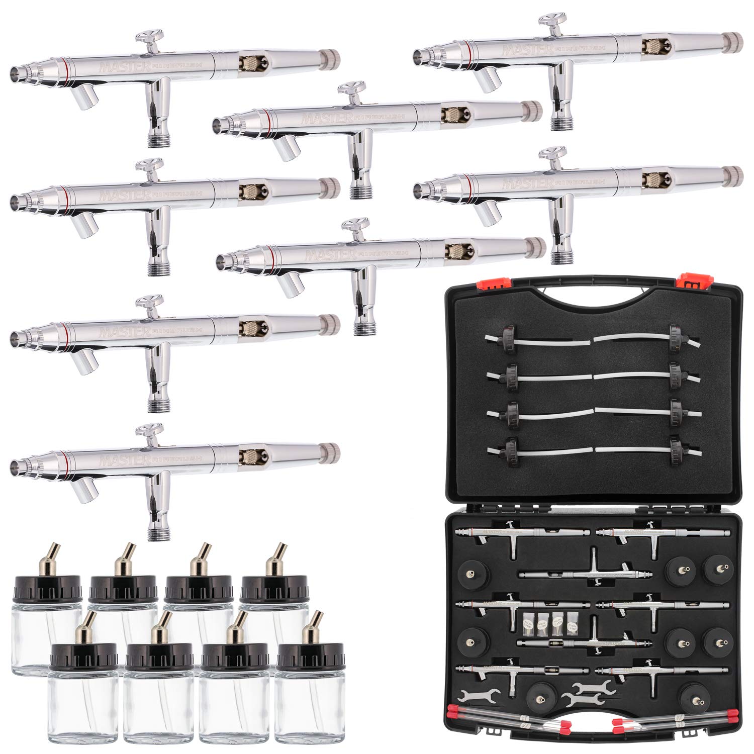 Professional Master S67 Studio Airbrush Kit with 8 Nozzle Tips - High Precision Dual Action Airbrush for Makeup, Tattoo, Cake Decorating & Model Painting - Perfect for Artists, Hobbyists & DIY Projects