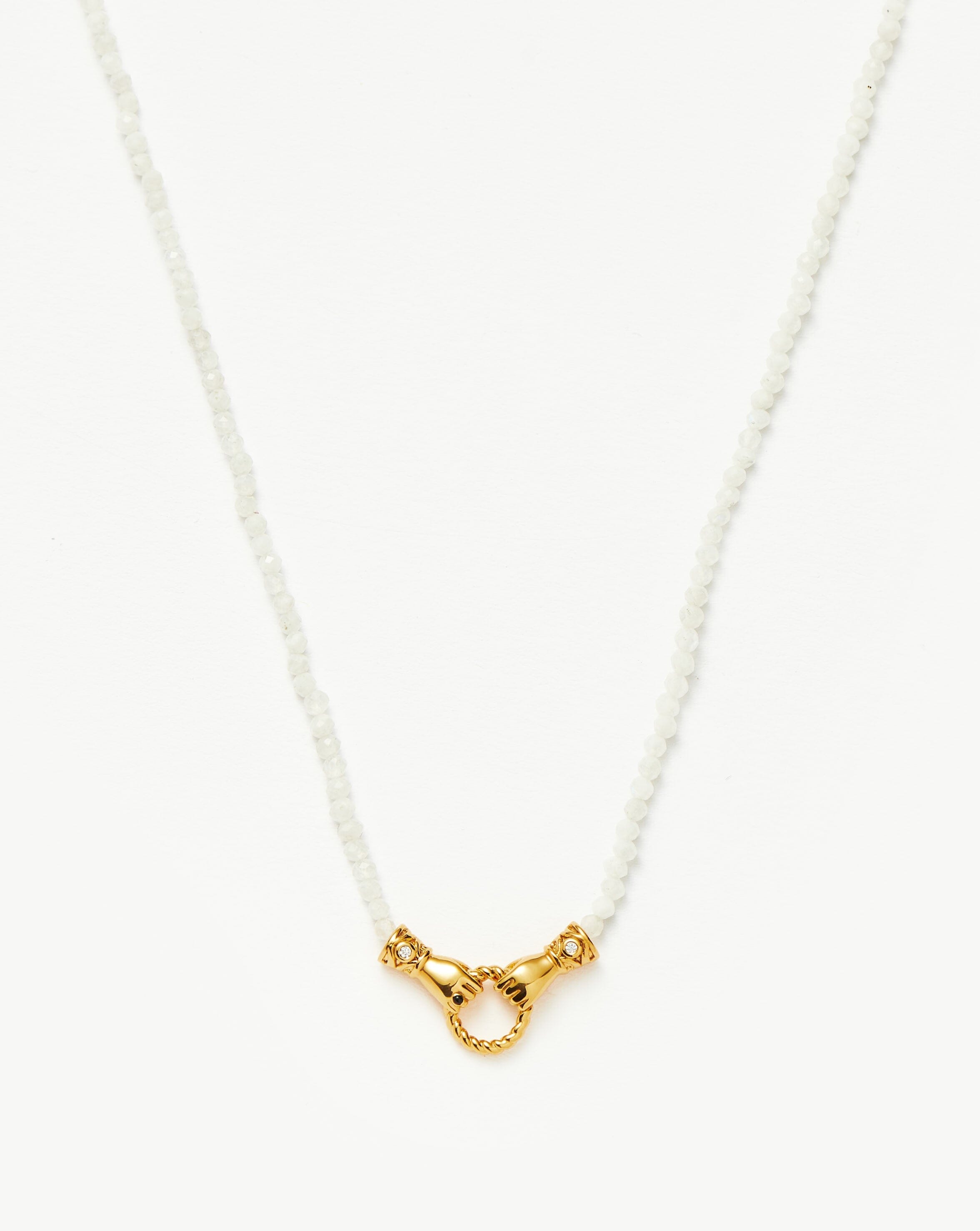 Harris Reed In Good Hands Mini Beaded Gemstone Necklace - 18k Gold Plated Rainbow Moonstone Pendant | Elegant Layering Jewelry for Women, Perfect for Parties & Date Nights