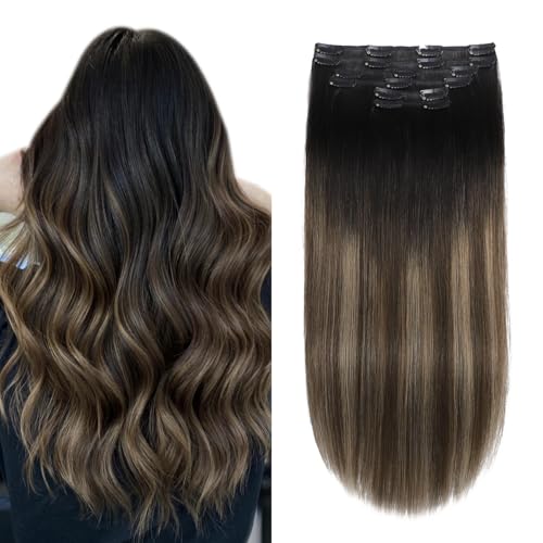 #1B/4/27 Natural black to Chocolate brown and Caramel blonde