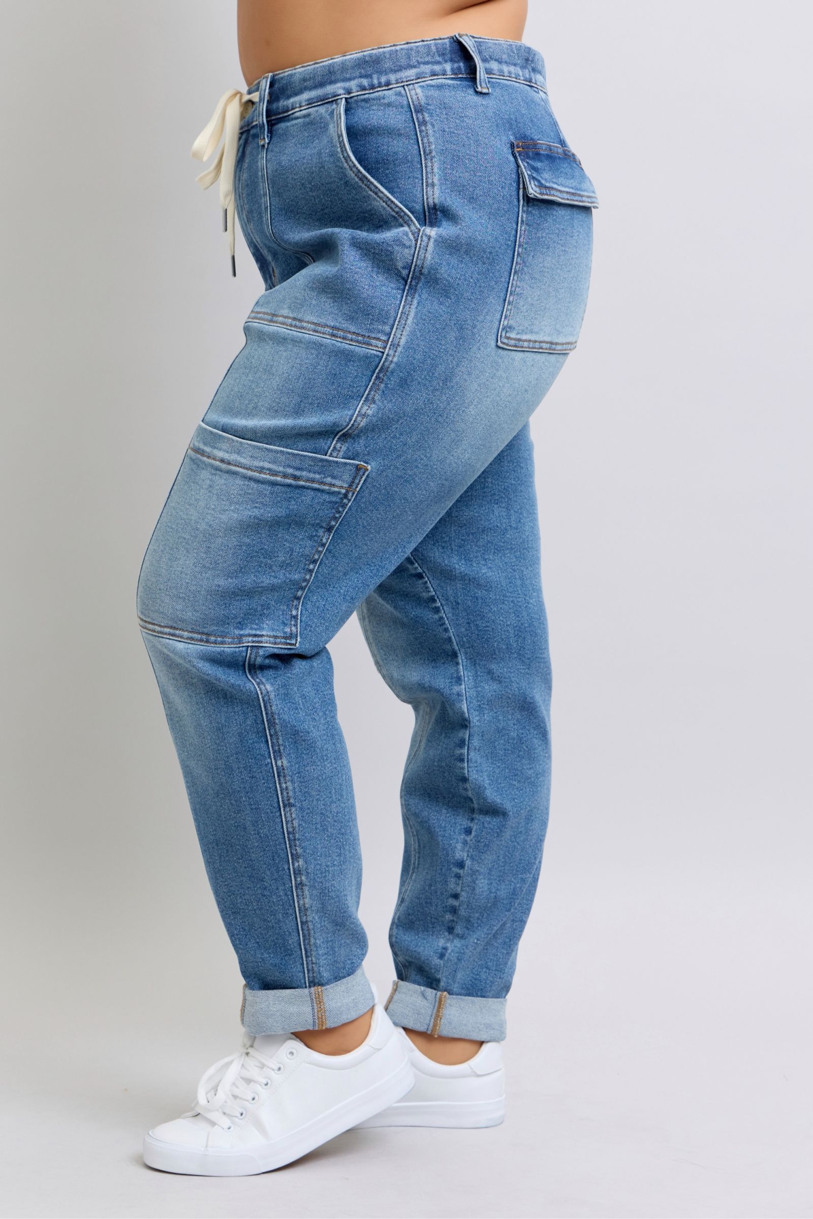 Clayton High Rise Cuffed Cargo Denim Jogger Pants for Women - Stylish & Comfortable Casual Wear for Running, Travel & Everyday Outfits