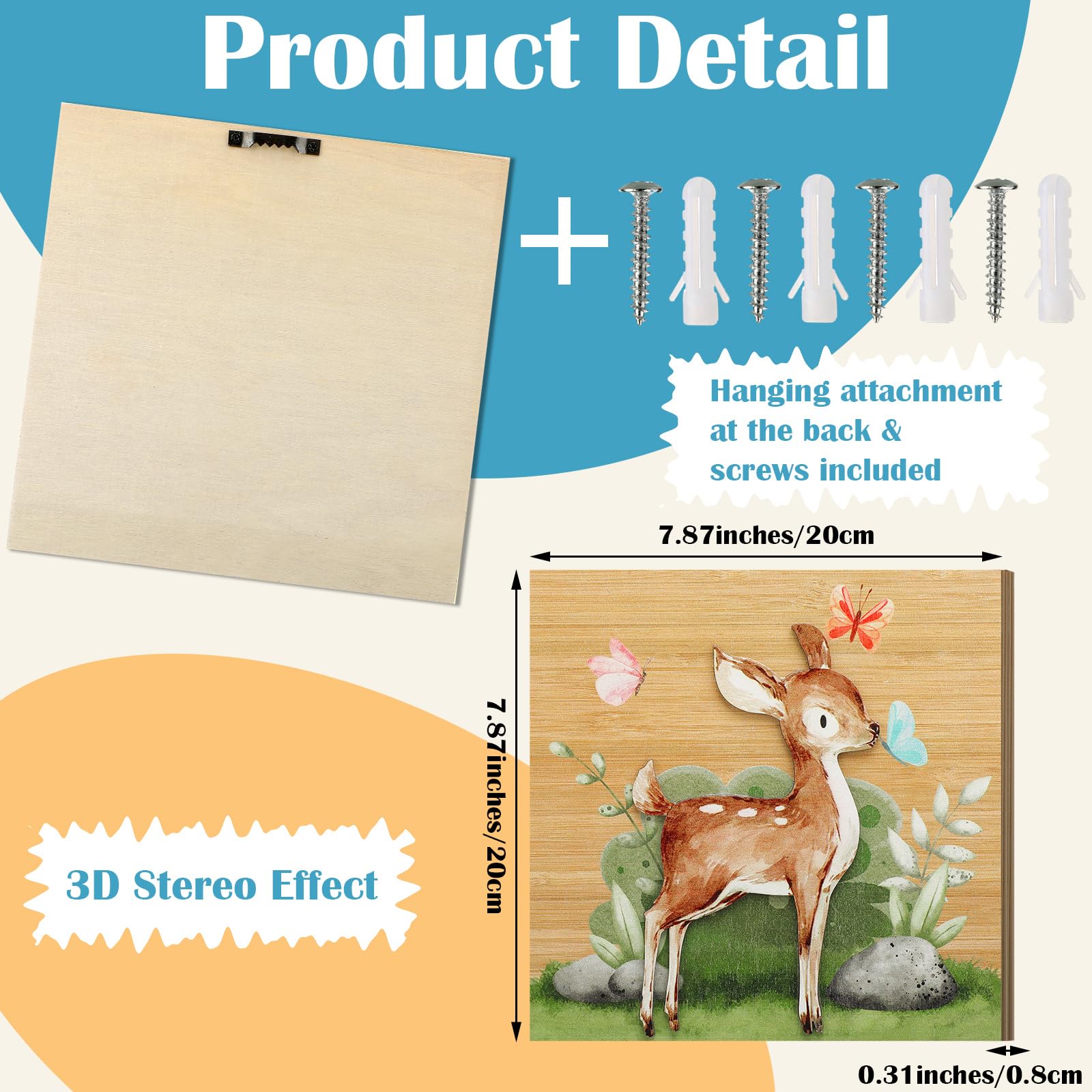 Suzile 4 Pcs 3D Woodland Nursery Decor Set - Wooden Forest Animals (Bear, Raccoon, Fox & Deer) for Kids Bedroom & Baby Room - Perfect for Nursery Wall Decor, Baby Shower Gifts & Children's Room Theme
