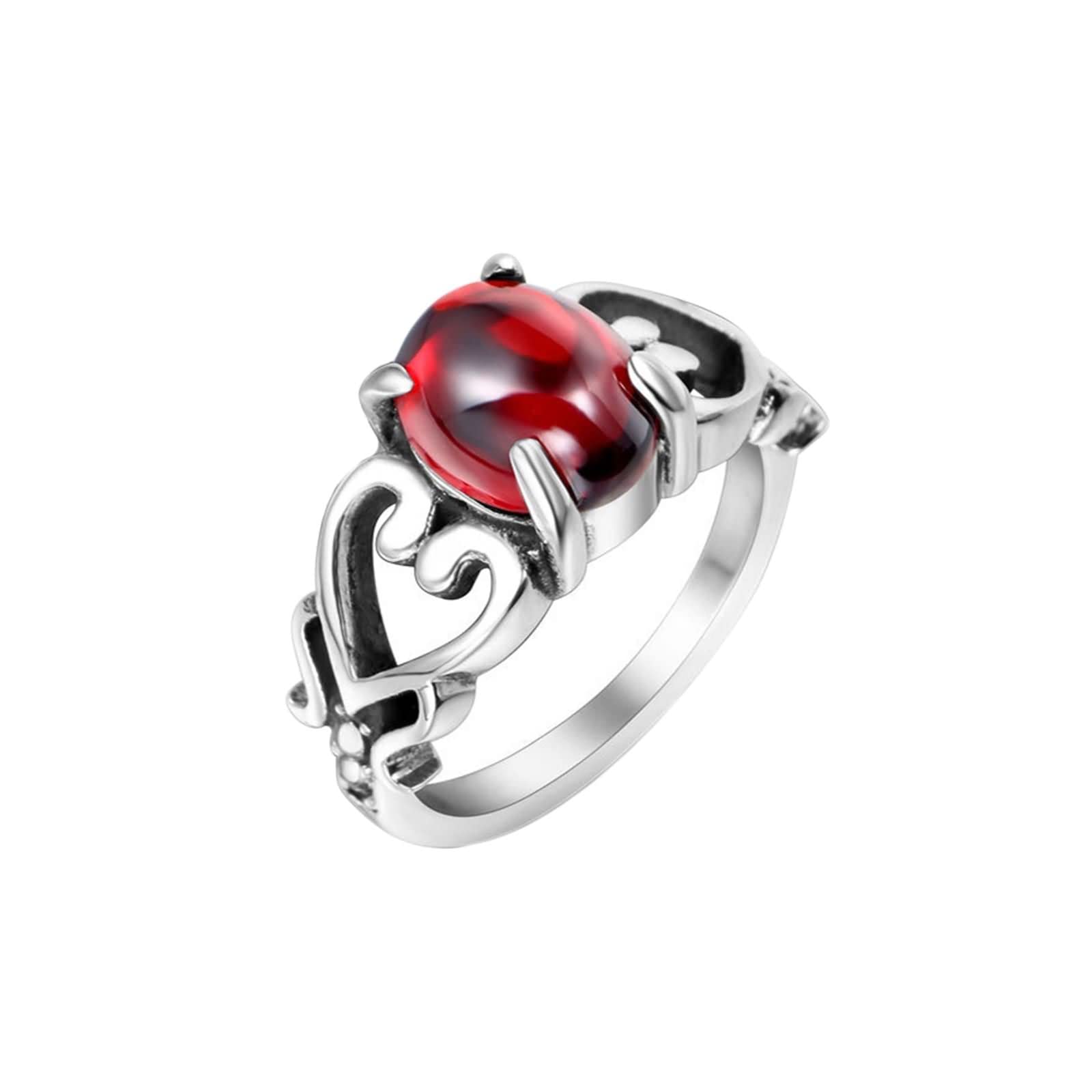 Gothic Men's Stainless Steel Hollow Heart Engagement Ring with Oval Stone - Wedding Band for Him, Romantic Gift for Valentine's Day, Anniversary & Proposal