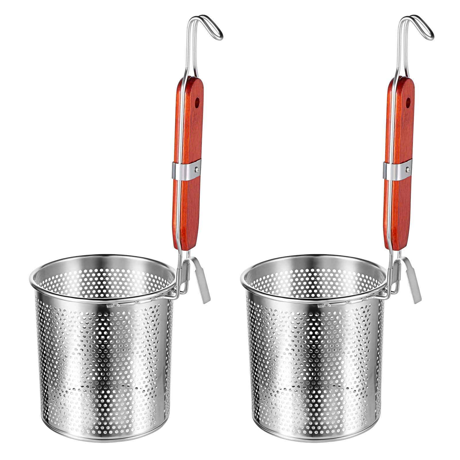 2-Pack Stainless Steel Mesh Pasta Strainer with Wooden Handle - 4.7