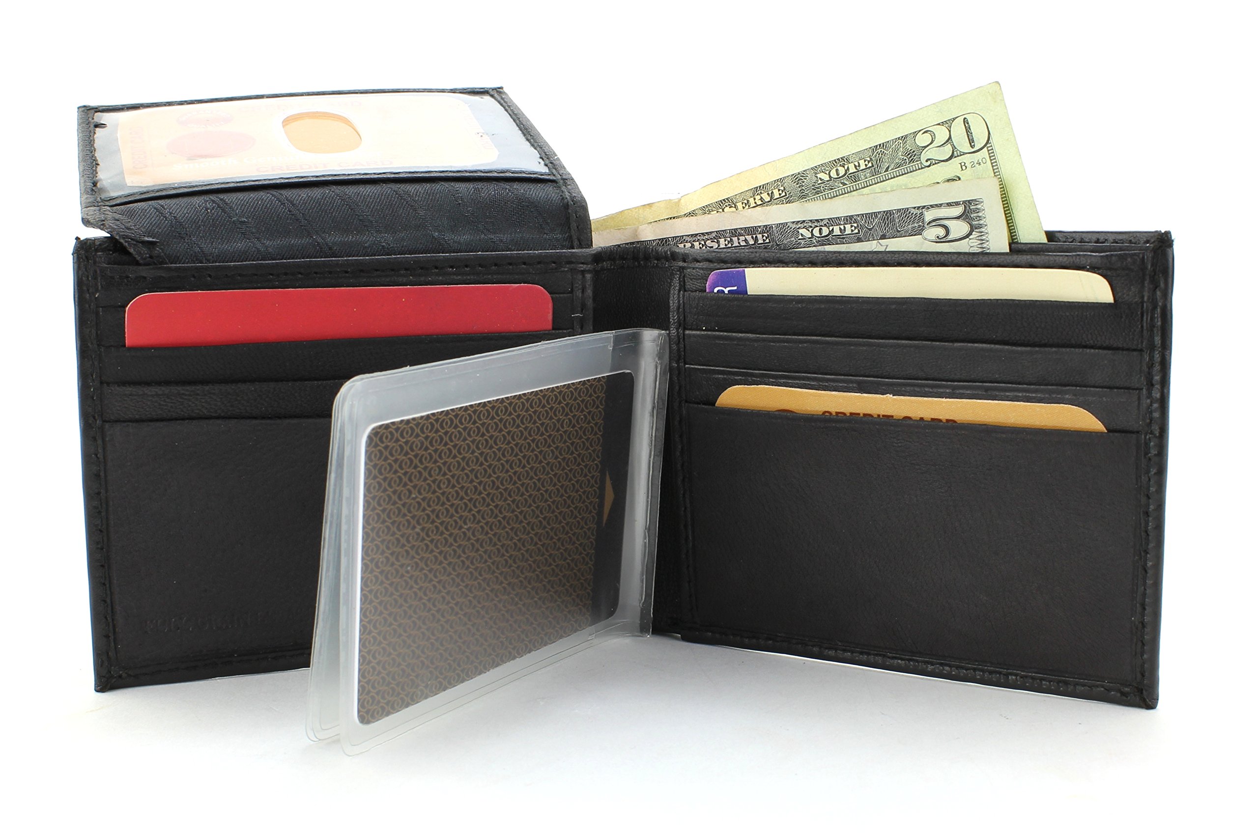 Genuine Leather Bifold Wallet for Men - Slim RFID Blocking Wallet with 12 Card Slots, 2 Cash Compartments & ID Window - Perfect for Everyday Use, Travel & Business (Black)