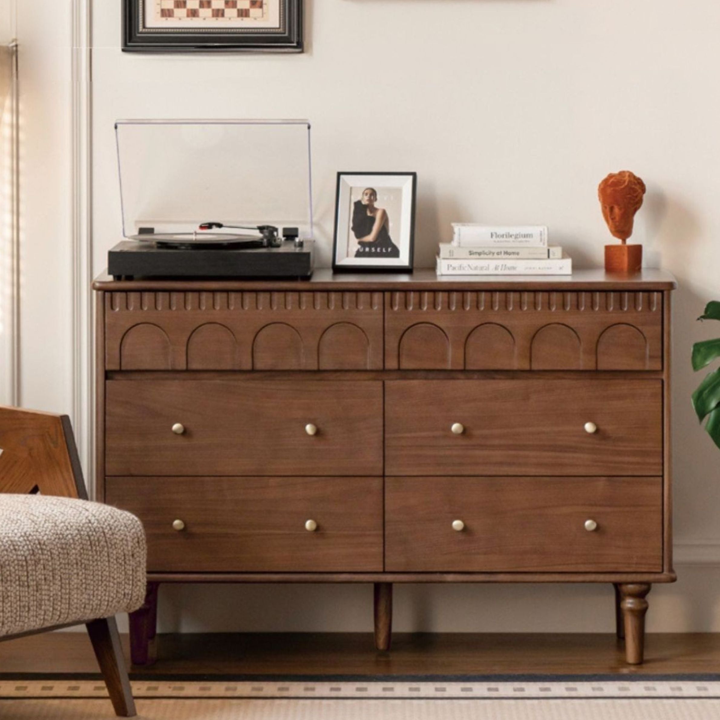 Solid Black Walnut Wood Chest of 5 Drawers - Vintage Style Bedroom Dresser for Storage & Organization - Perfect for Master Bedroom, Guest Room, or Closet