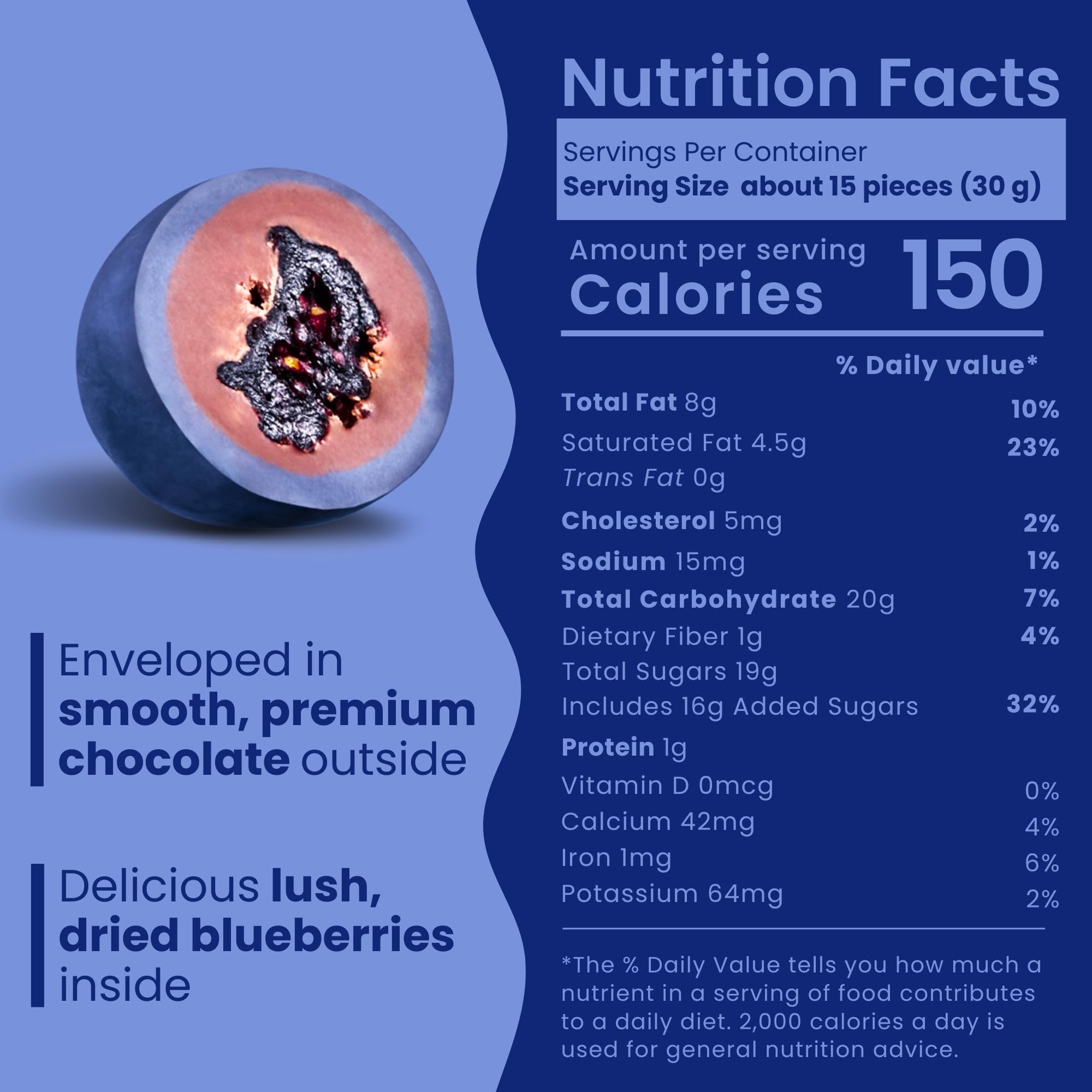 Premium Nutic Milk Chocolate Covered Blueberries 1Lb - Gourmet Dried Blueberry Chocolate Candy, USA Made - Perfect for Holiday Gifts, Party Favors, Dessert Toppings & Healthy Snacks (Pack of 1)