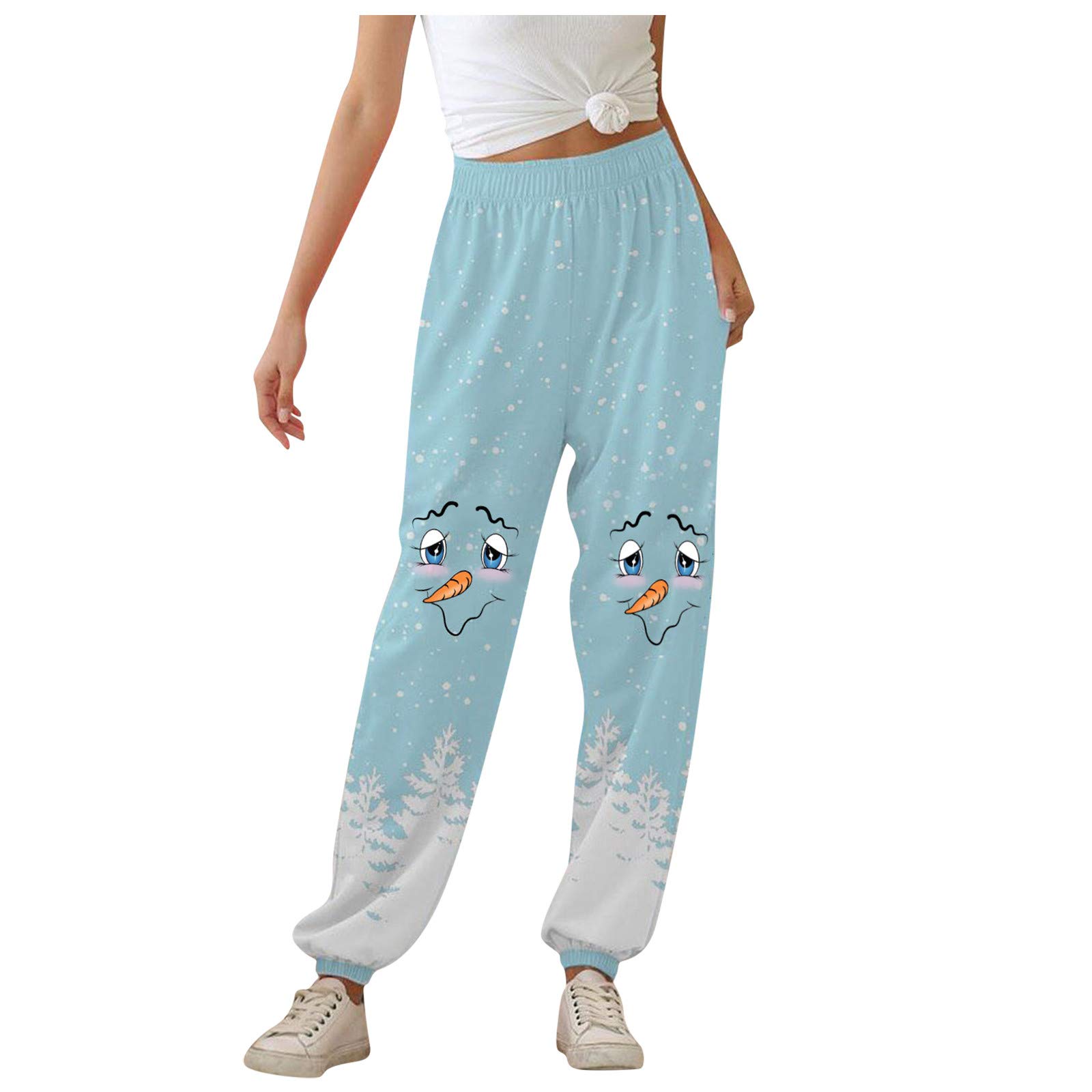 Women's Christmas Snowman Print Running Pants - Soft Athletic Sweatpants for Jogging, Gym & Holiday Workouts