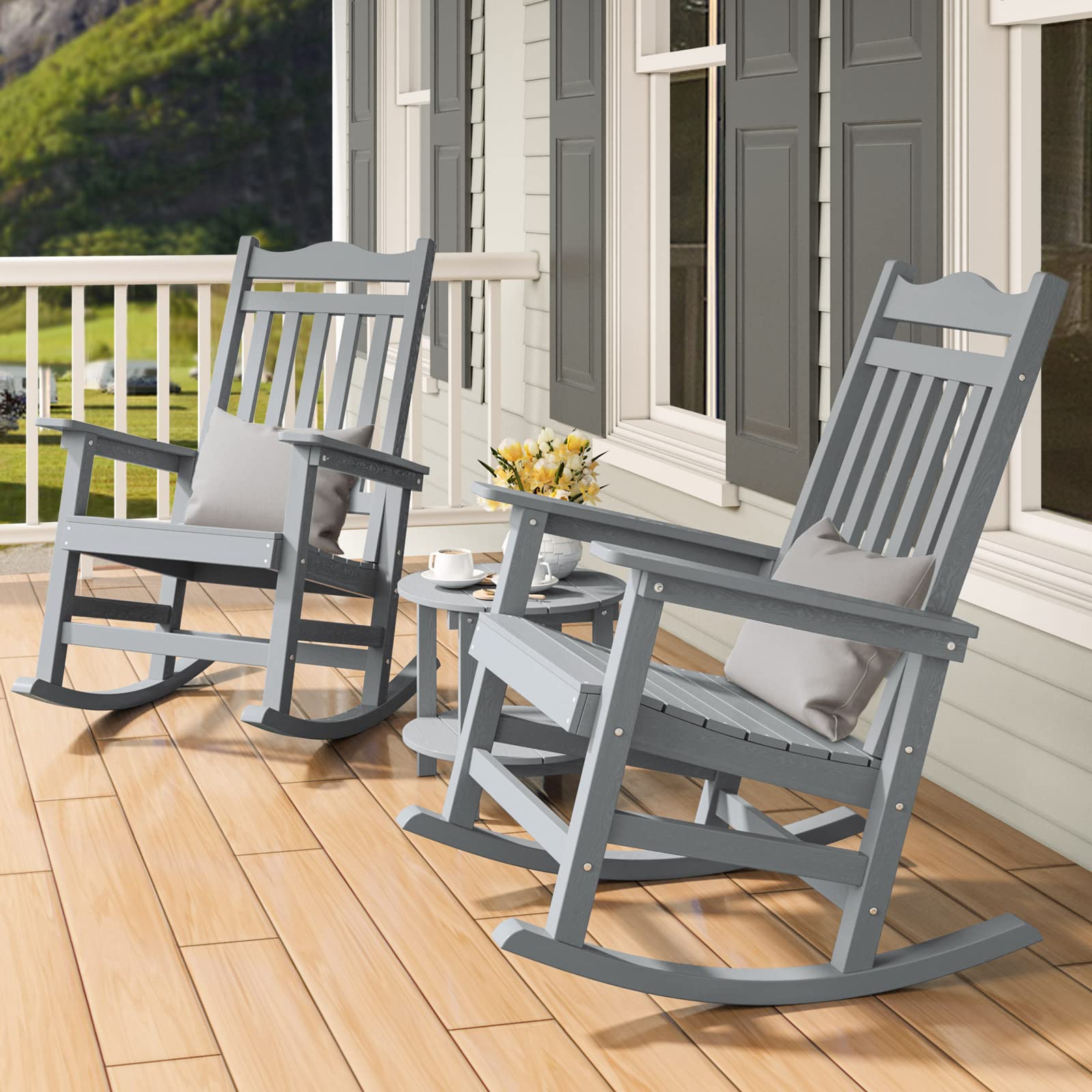 DWVO All-Weather Resistant Patio Rocking Chair - Indoor/Outdoor Polyethylene Rocker with Cushion - Comfortable & Low Maintenance - Perfect for Balcony, Backyard, Living Room & Porch (Gray) | Relaxing Outdoor Seating for Reading, Sunbathing & Entertaining Guests