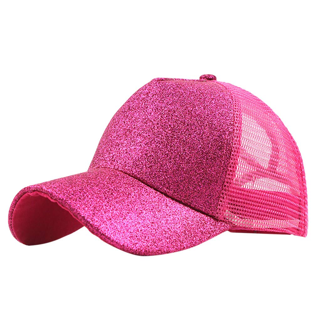 Unisex Trucker Hat with Glitter & Ponytail Hole - Adjustable Baseball Cap for Men & Women - Perfect for Outdoor Sports, Concerts & Casual Wear