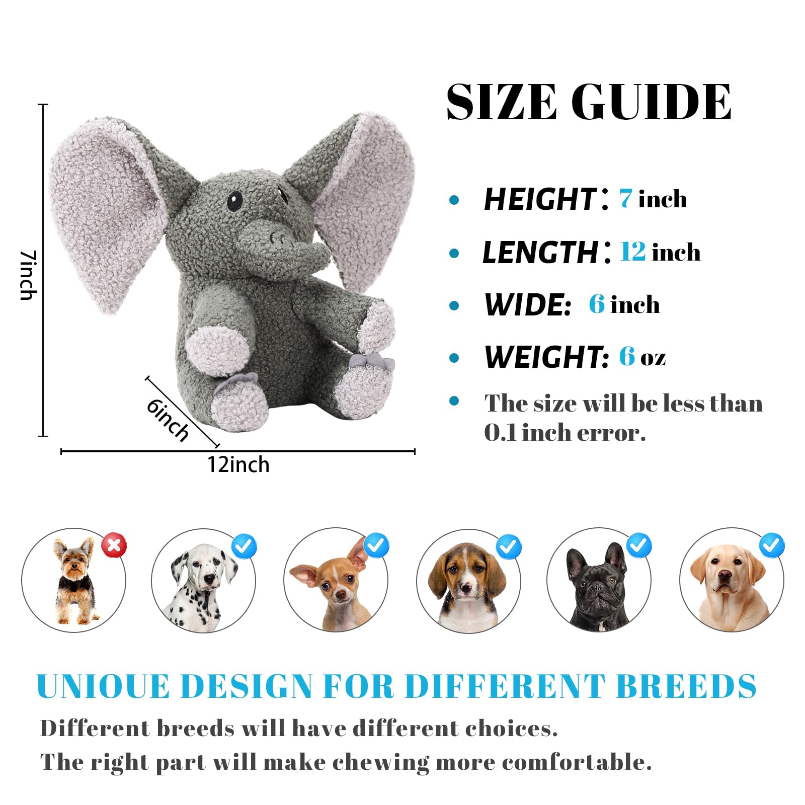 3-Layer Stuffed Squeaky Dog Toys for Small Medium Large Breed - Durable Plush Chew Toys for Puppies & Adult Dogs, Cute Elephant Design for Teething, Playtime & Stress Relief - Perfect for Indoor/Outdoor Fun & Training Rewards