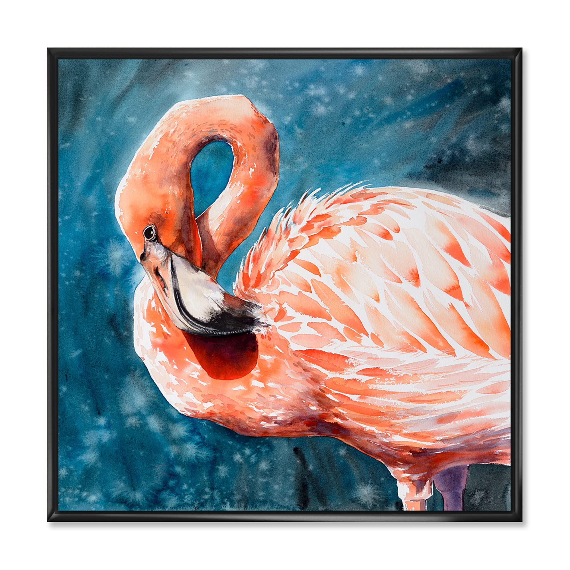 DesignQ Pink Flamingos In Blue Water II - Framed Canvas Wall Art Print for Farmhouse Decor | Perfect for Living Room, Bedroom & Office Wall Decor