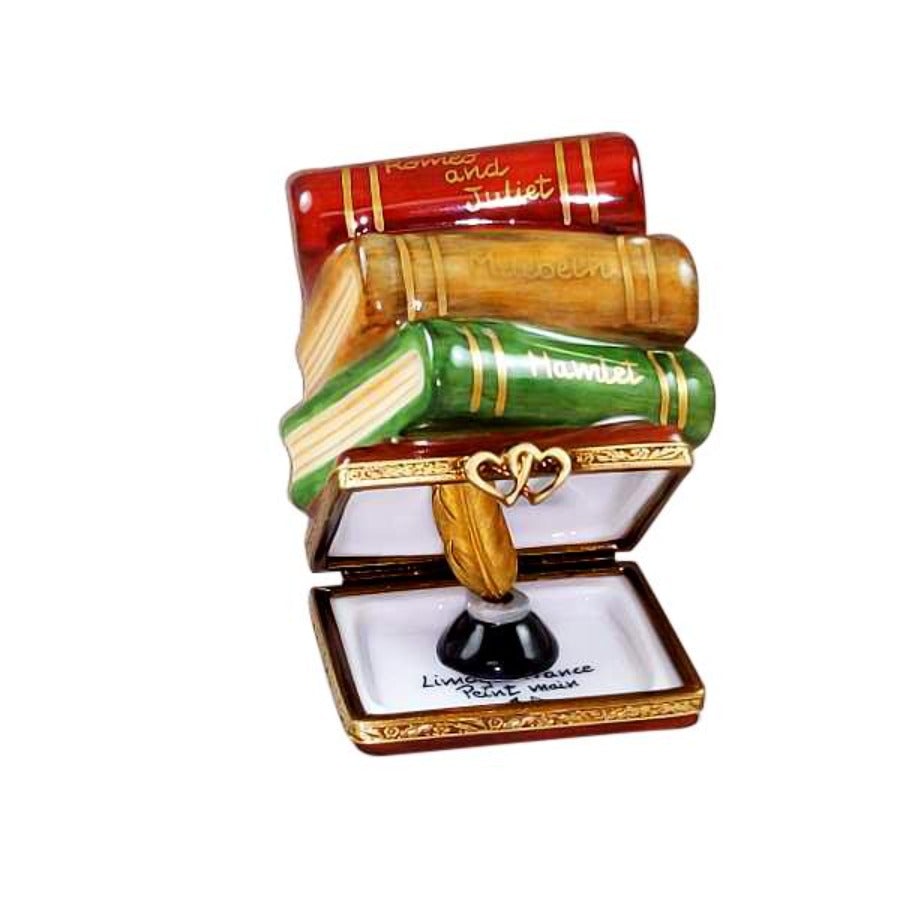 Shakespeare Stack of Books Limoges Box - Hand-Painted Collectible Trinket Box for Jewelry & Keepsakes - Perfect for Literary Lovers, Book Club Gifts & Home Decor