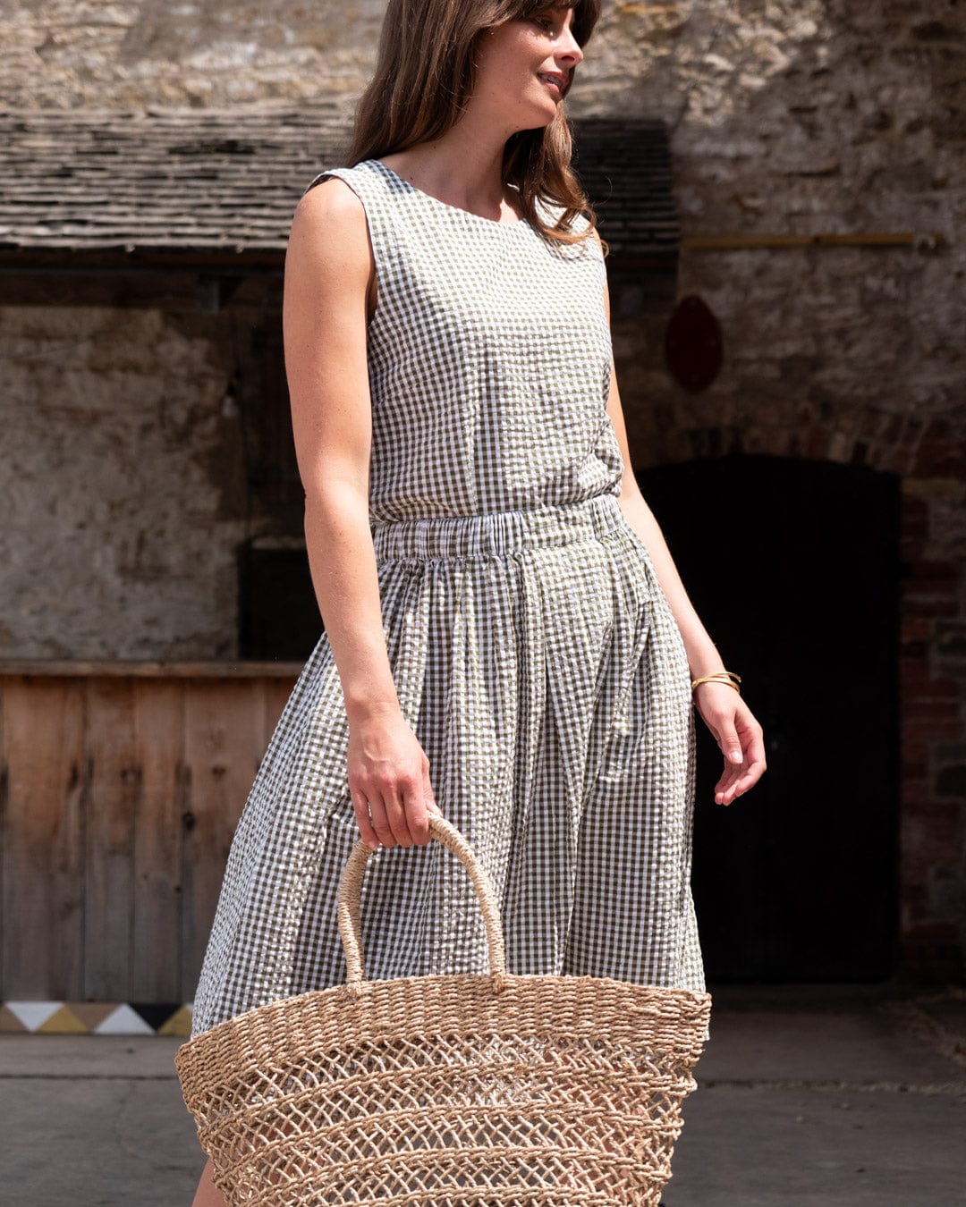 Jordan Women's Cotton Casual Skirt - Olive Green Gingham Checkered Skirt | Summer Beach Outfit, Casual Wear & Street Style Fashion