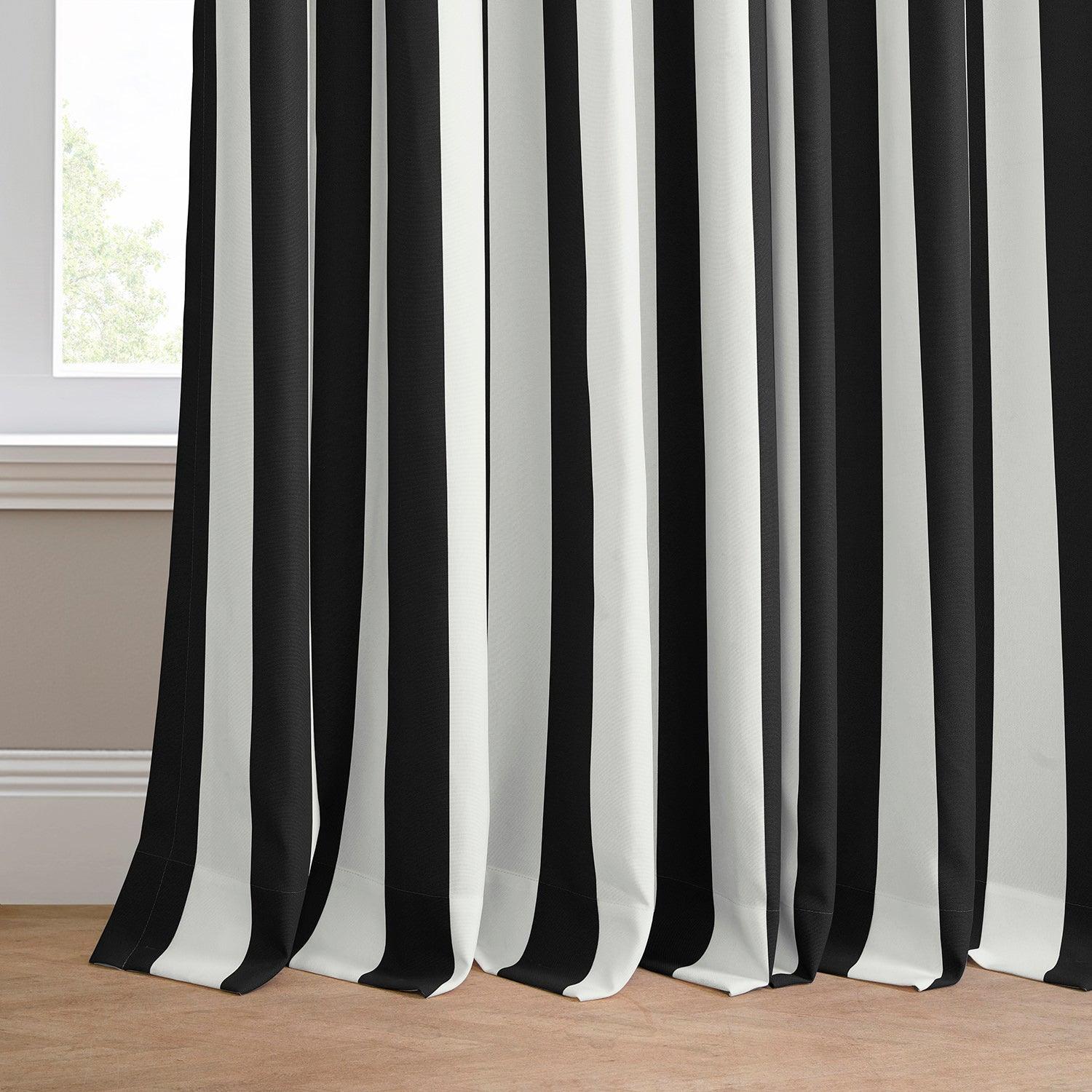 Nautical Black Striped Grommet Villanova Outdoor Curtains - Waterproof Sun Shade Patio Curtains for Porch, Deck, Poolside & Backyard Privacy