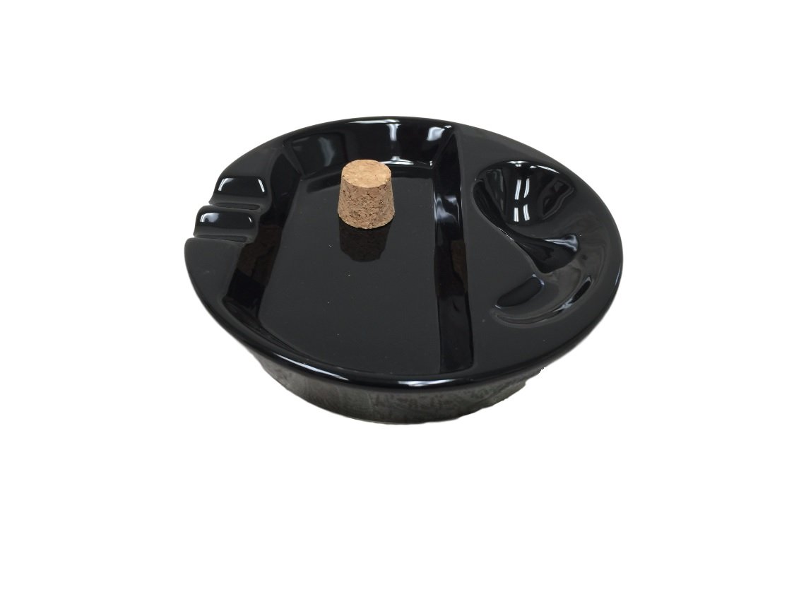 Premium Black Ceramic Single Pipe Rest & Double Cigar Ashtray - Outdoor Patio, Smoking Lounge & Man Cave Accessories for Cigar & Pipe Enthusiasts