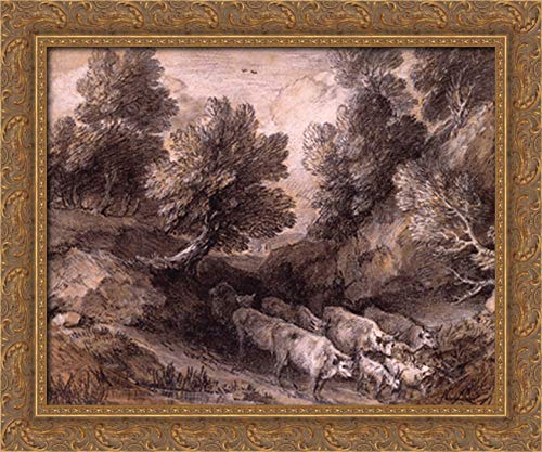 Thomas Gainsborough Wooded Landscape with Cattle and Goats 24x20 Inch Gold Ornate Wood Framed Canvas Art - Perfect for Living Room, Bedroom, and Office Wall Decor