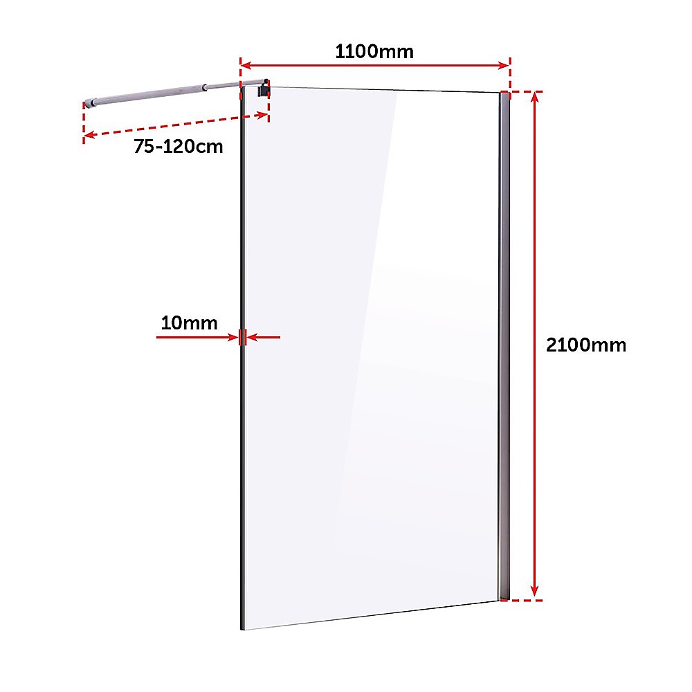 10mm Frameless Safety Glass Shower Screen 1100 x 2100mm - Modern Bathroom Upgrade for Walk-In Showers and Wet Rooms