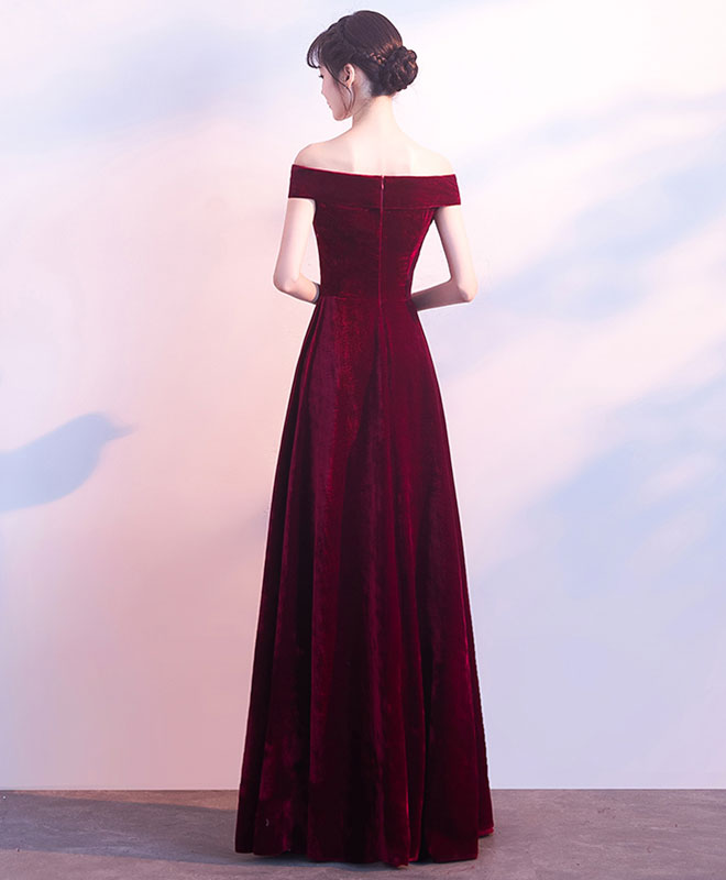 Elegant Burgundy V-Neck Velvet Long Prom Dress for Women - Formal Evening Gown for Homecoming, Ball, and Special Occasions