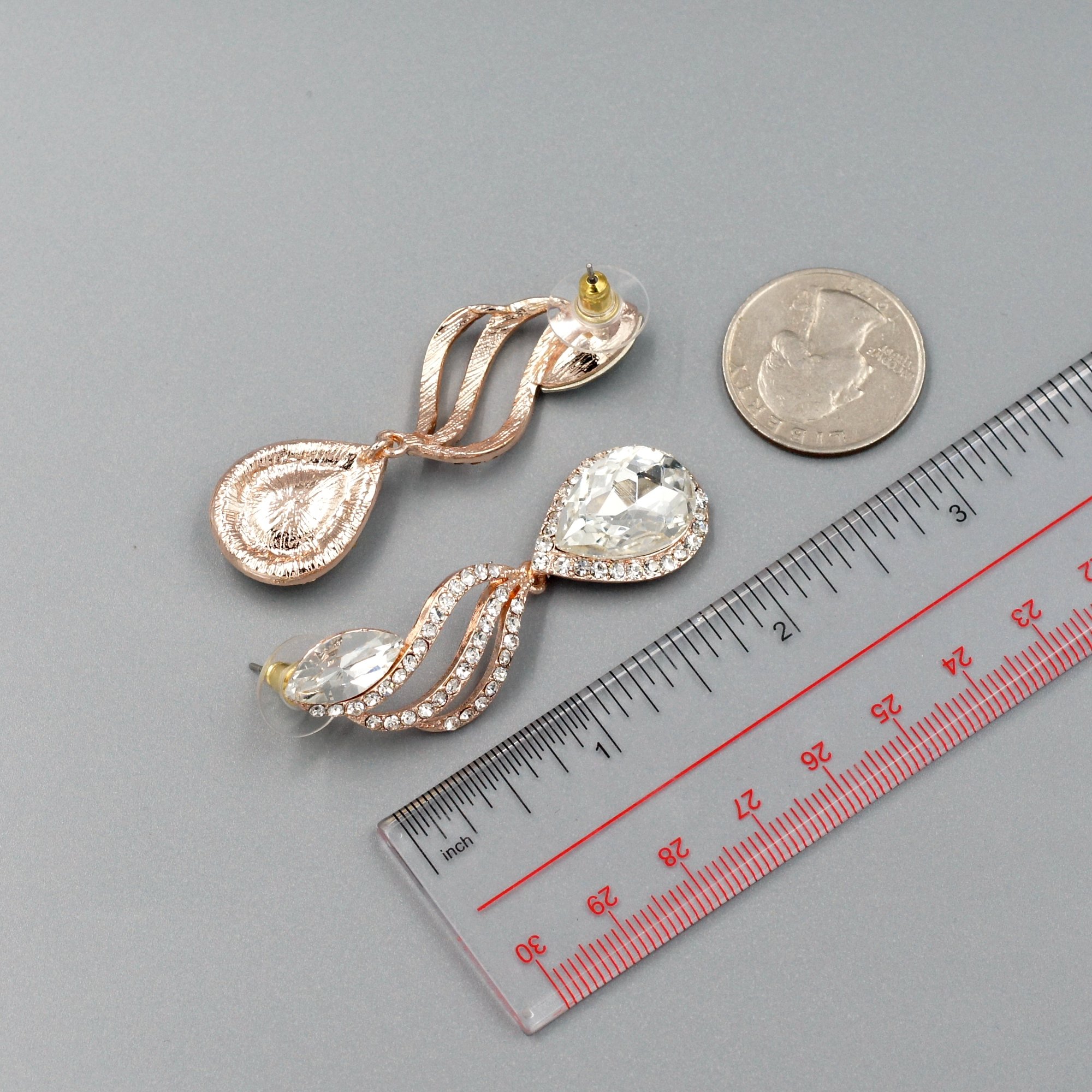 Rose Gold Plated Crystal Teardrop Dangle Earrings - Elegant Rhinestone Wedding Jewelry for Brides, Bridesmaids & Special Occasions