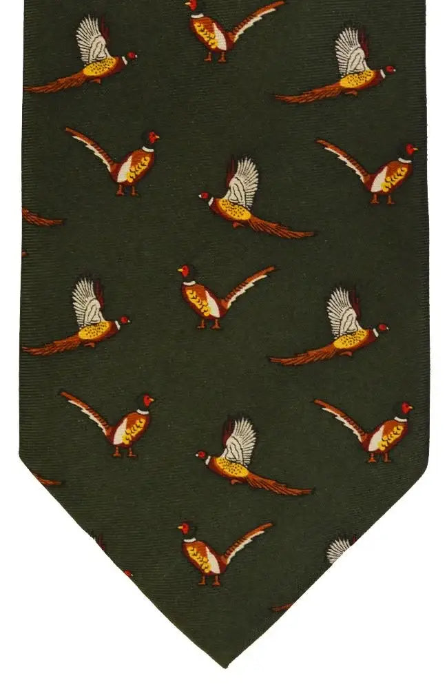 LA Smith Country & Hobby Pheasant Print Silk Tie for Men - Elegant Necktie for Business, Wedding & Formal Occasions
