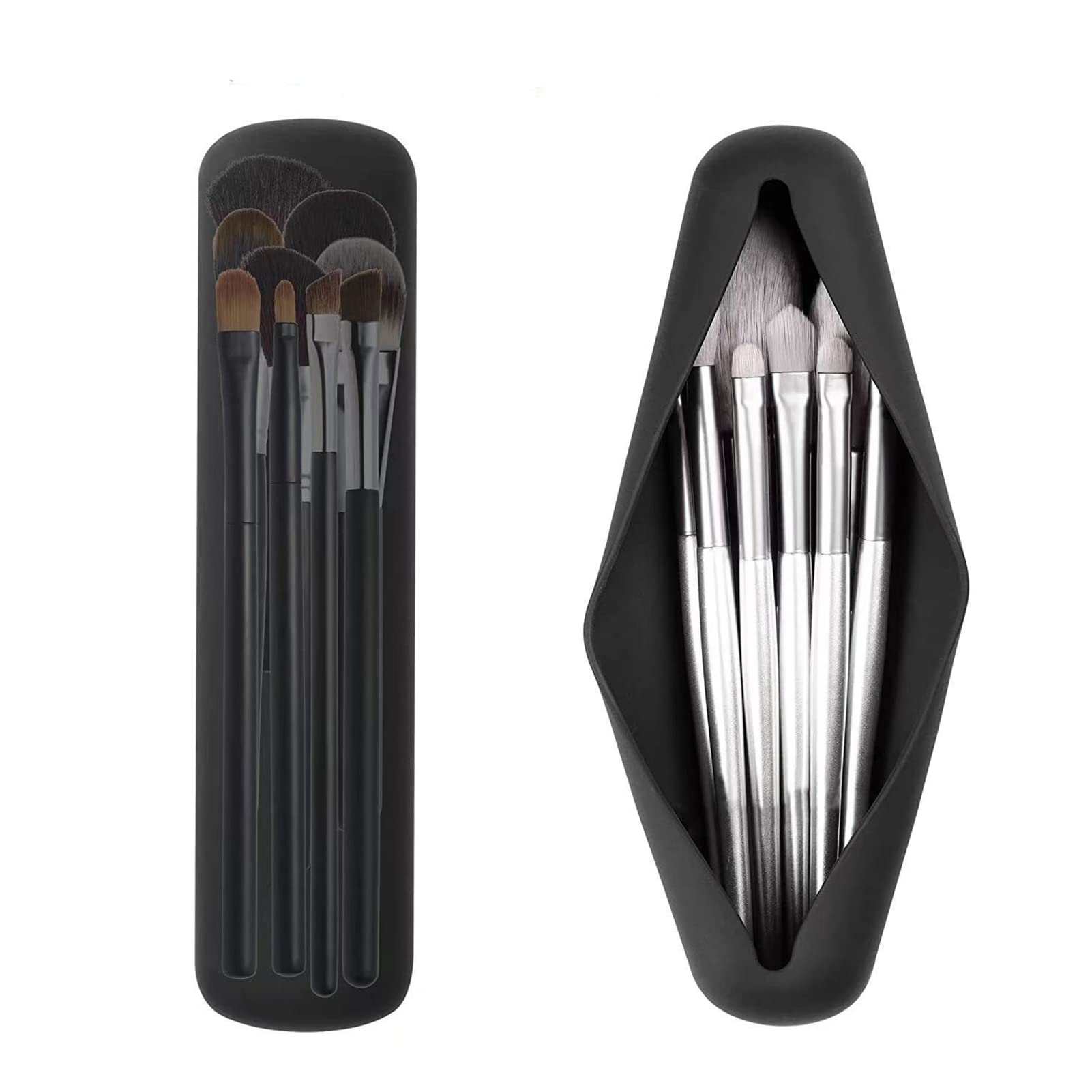 Premium Travel Silicone Makeup Brush Holder - Soft Waterproof Cosmetic Organizer Bag for Women, Portable Makeup Brush Case with Storage Pockets (Black) | Perfect for Travel, Home Use & Professional Makeup Artists