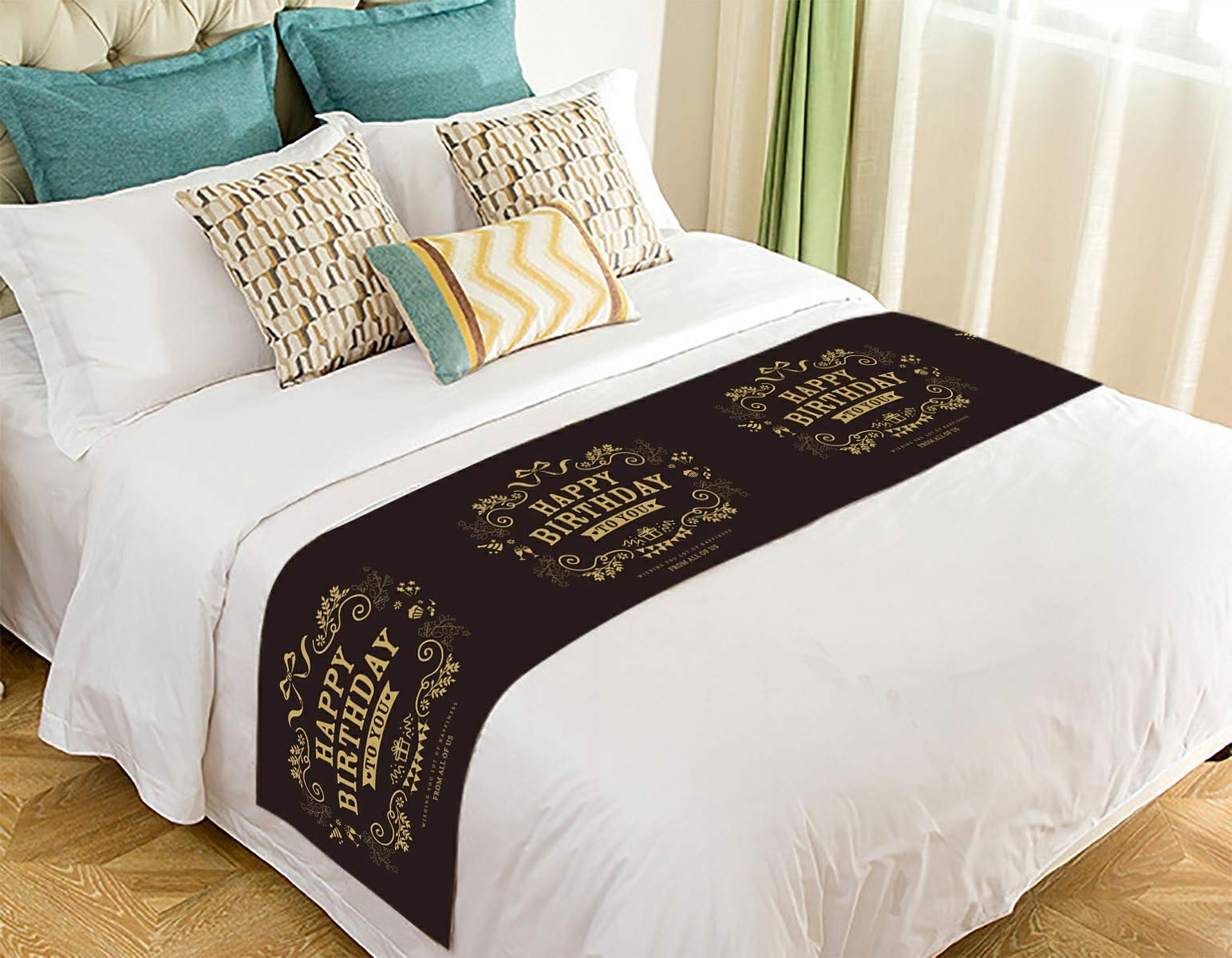 ECZJNT Elegant Birthday Card Design Bed Runner - 20x95 Inch Bed Scarf for Home Decor, Perfect for Birthday Parties, Bedroom Styling & Special Occasions