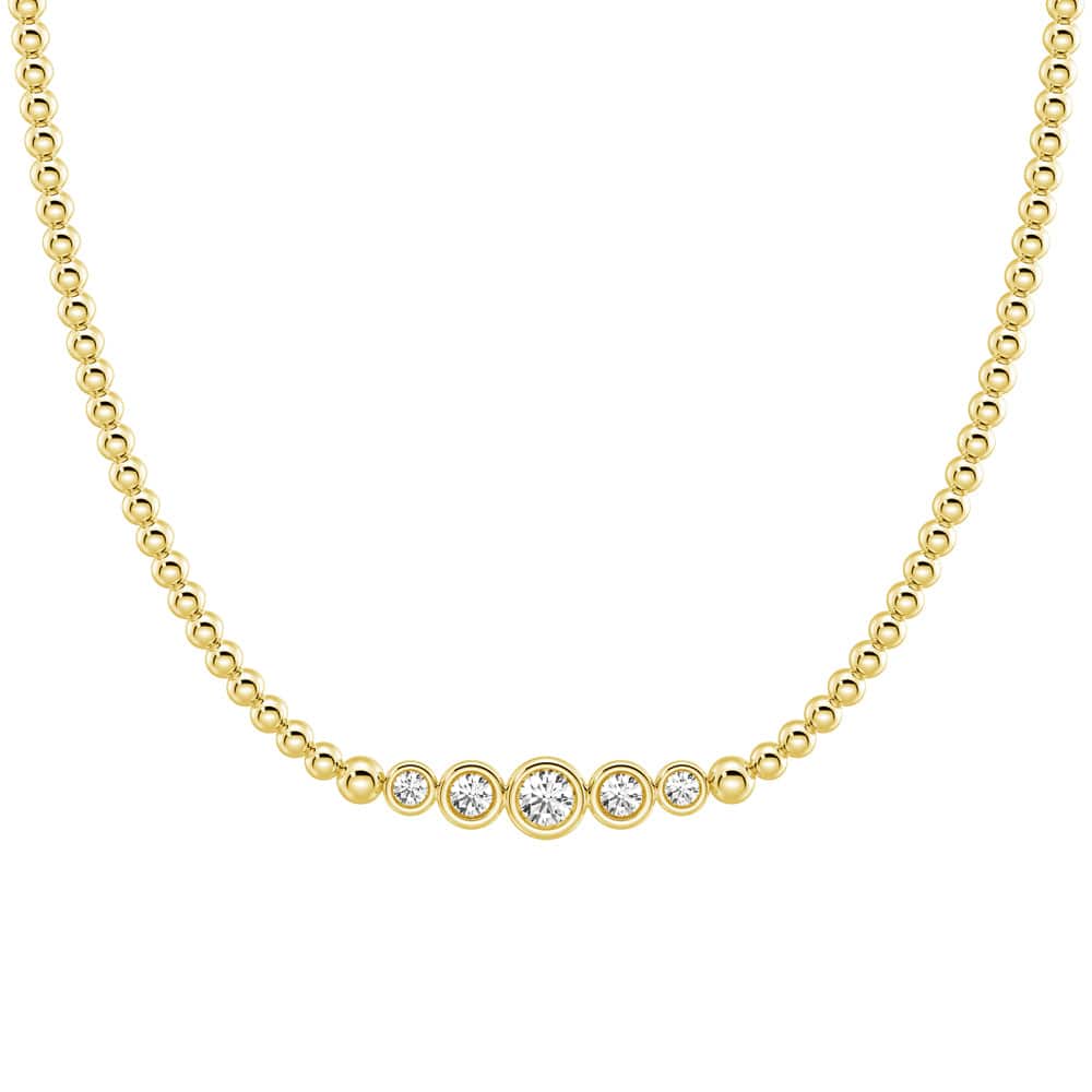Lab Grown Diamond 5-Stone Beaded Necklace for Women - Elegant & Sustainable Jewelry for Weddings, Parties & Everyday Wear