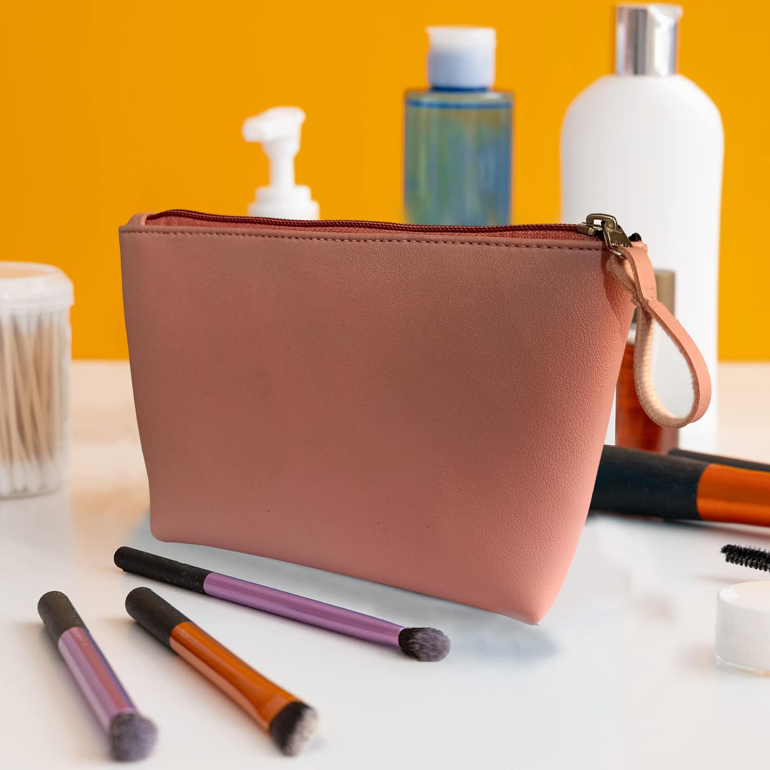 Kartbrink Makeup Pouch Set of 2 - Waterproof Travel Cosmetic Bag for Women, Pink Toiletry Organizer with Multiple Pockets for Makeup Brushes & Accessories - Perfect for Vacation, Gym & Daily Essentials Storage