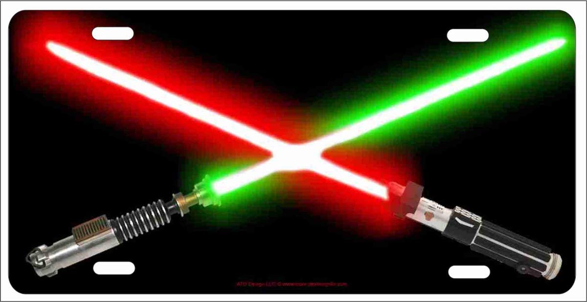 Custom Red & Green Lightsaber Personalized Front License Plate - 12x6 Inch Decorative Vanity Car Tag for Star Wars Fans & Vehicle Customization