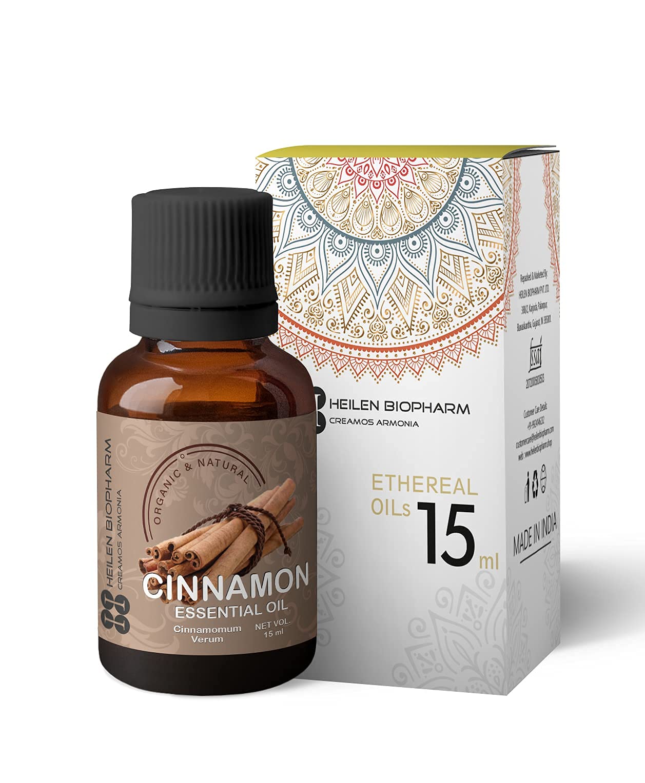 Heilen Biopharm Cinnamon Essential Oil - 15mL Bottle for Aromatherapy, Digestive Support & Stress Relief | Perfect for Diffusers, Massage & DIY Skincare