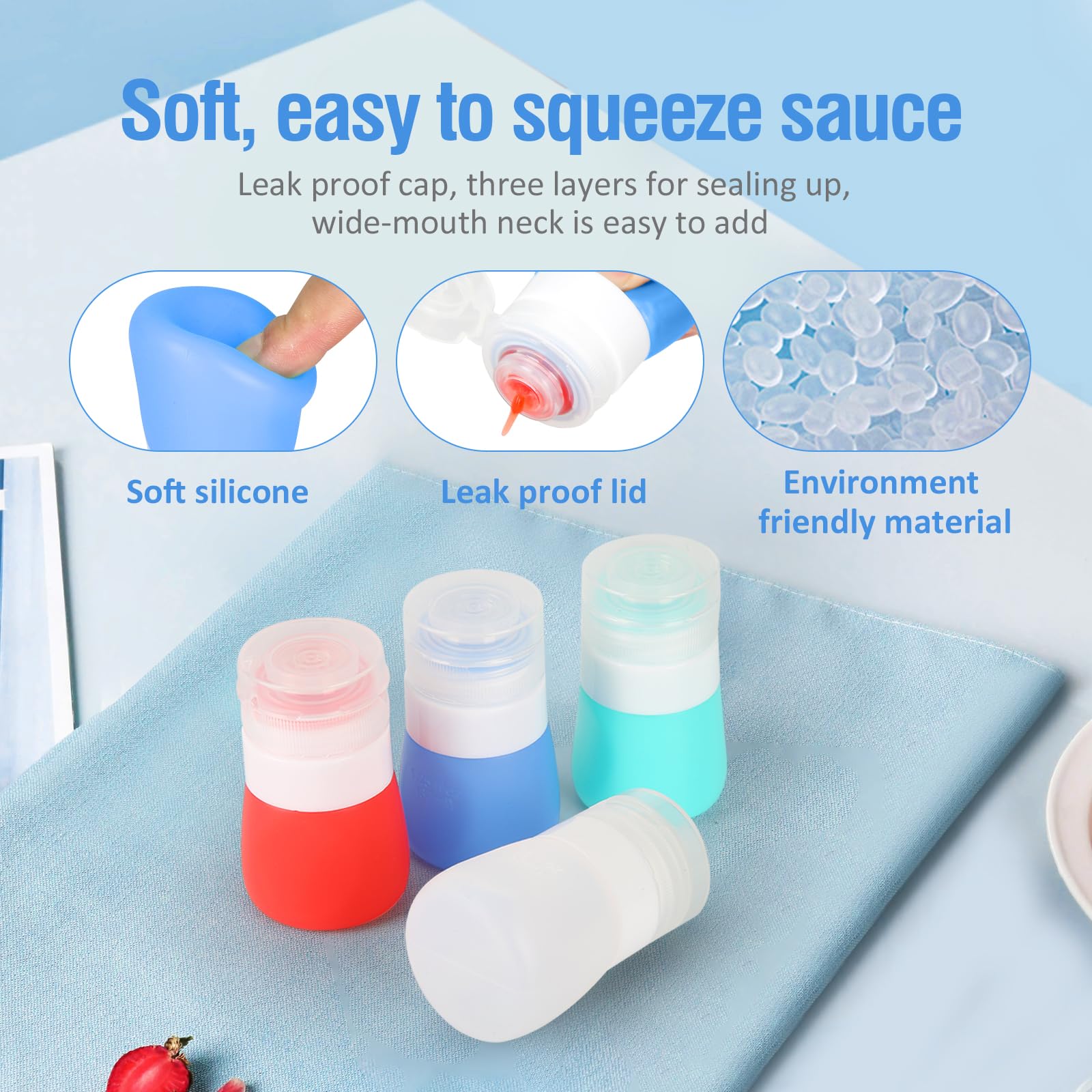 Portable 2oz Silicone Salad Dressing Bottles (Set of 4) - BPA Free for Lunch & Picnics