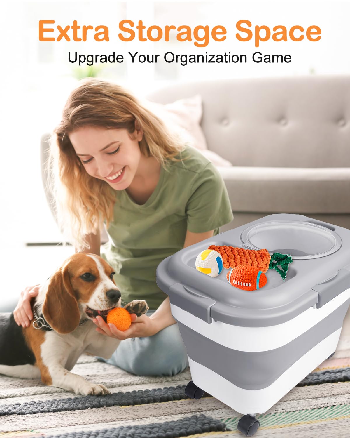 15-23 Lbs Collapsible Dog Food Storage Container with Airtight Lid, Wheels & Handle - Large Pet Food Bin for Dogs & Cats - Includes Scoop & Bowl - Perfect for Home, Travel & Outdoor Use