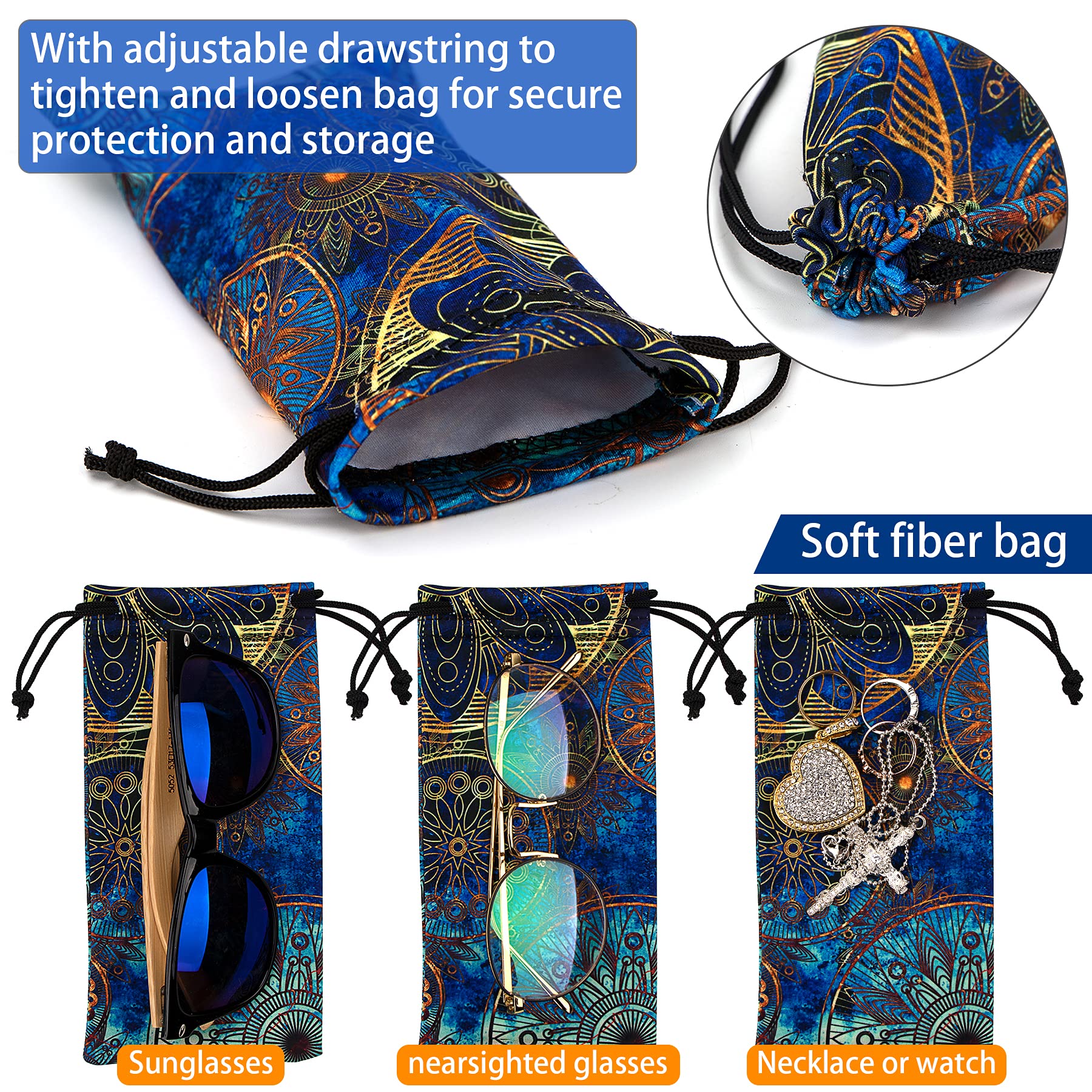 Premium Microfiber Glasses Case with Cleaning Cloth - Protective Eyewear Pouch for Sunglasses & Reading Glasses - Travel, Office & Daily Use Accessory