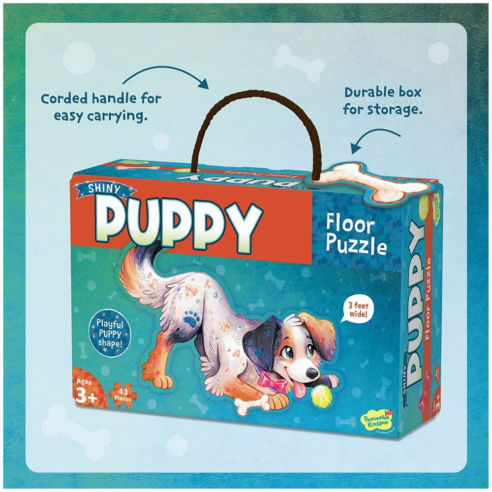 Peaceable Kingdom Shiny Puppy Floor Puzzle - 24-Piece Educational Dog Puzzle for Kids Ages 3-5 | Fun Learning Activity for Preschool Classroom & Home Playtime