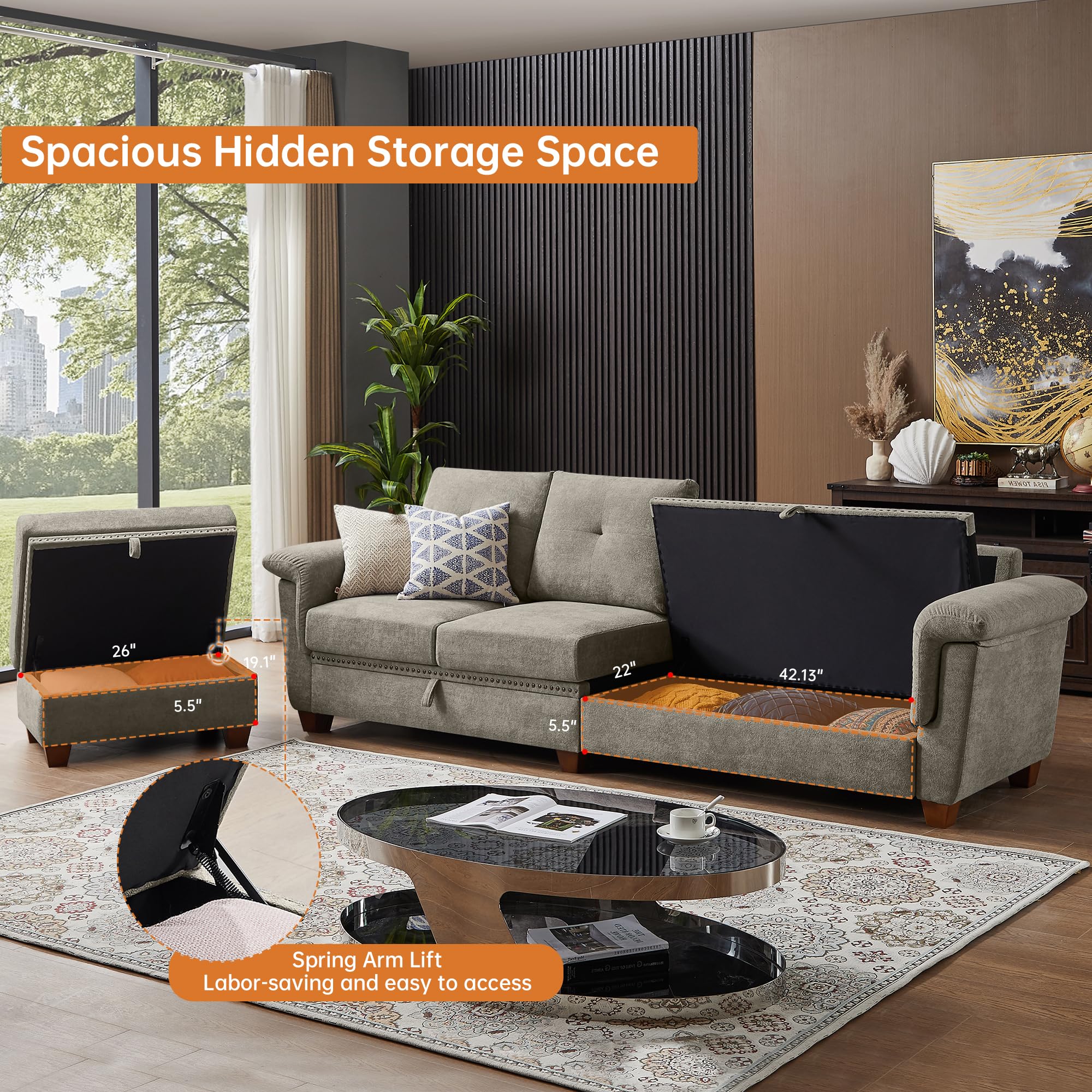 Convertible Sectional Sofa with Storage - 4 Seat L-Shaped Couch with Chaise & Cup Holders, Modern Microfiber Fabric Sofa for Living Room, Apartment, Office (Beige) | Perfect for Small Spaces, Movie Nights & Family Gatherings