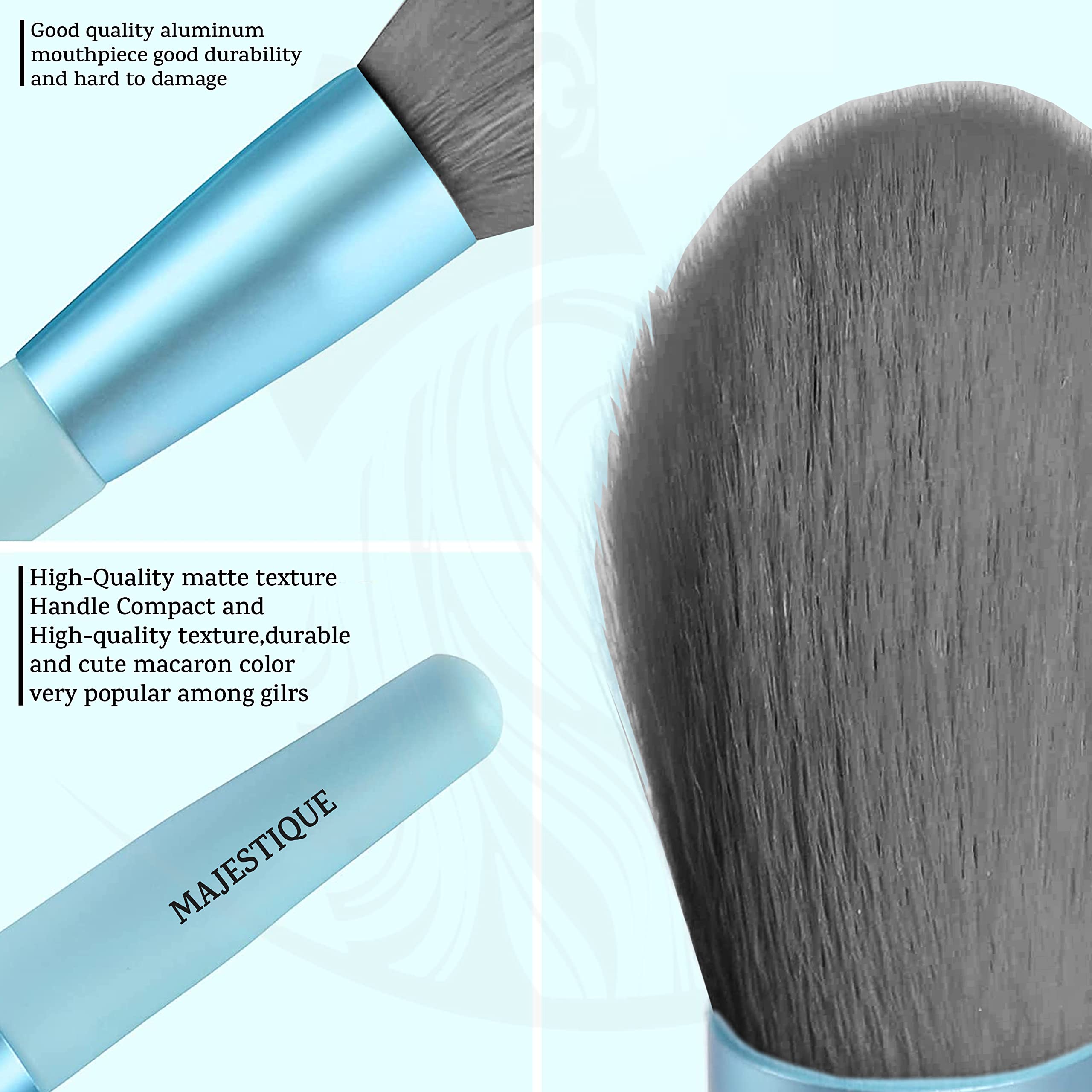 Majestique 8Pcs Professional Makeup Brush Set - Face Powder, Concealer, Eyeshadow, Eyebrow & Lip Brushes - Blue Cosmetic Beauty Tools for Everyday Makeup & Professional Use