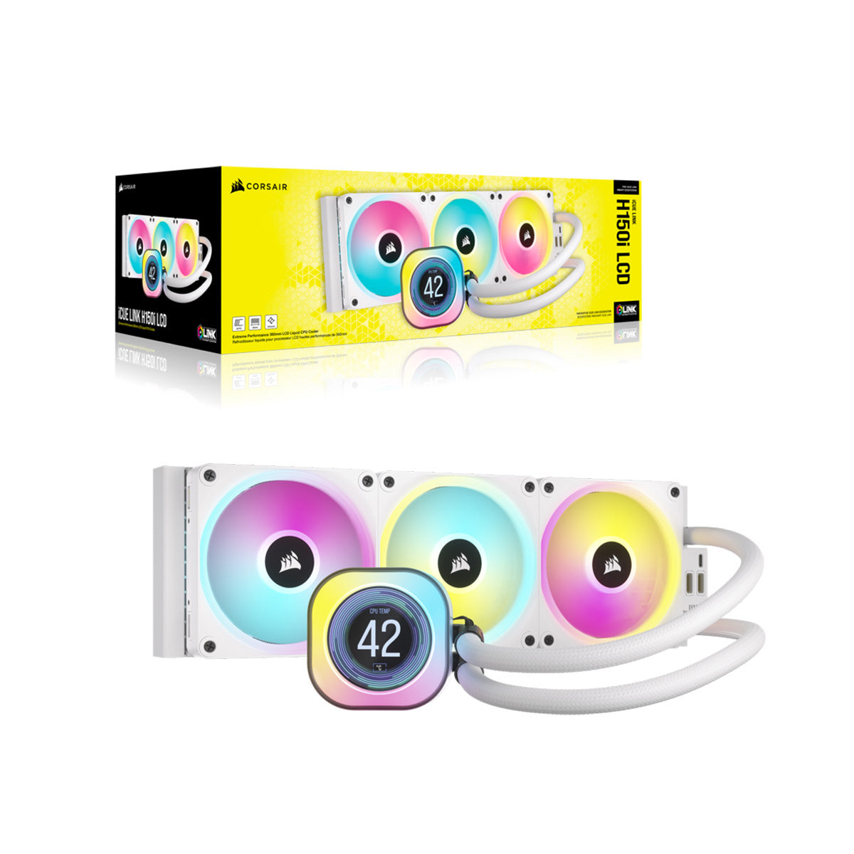 Corsair iCUE LINK H150i LCD White 360mm AIO Liquid CPU Cooler - Premium RGB Cooling System for Gaming PC & Workstation - Perfect for High-Performance Computers and Overclocking