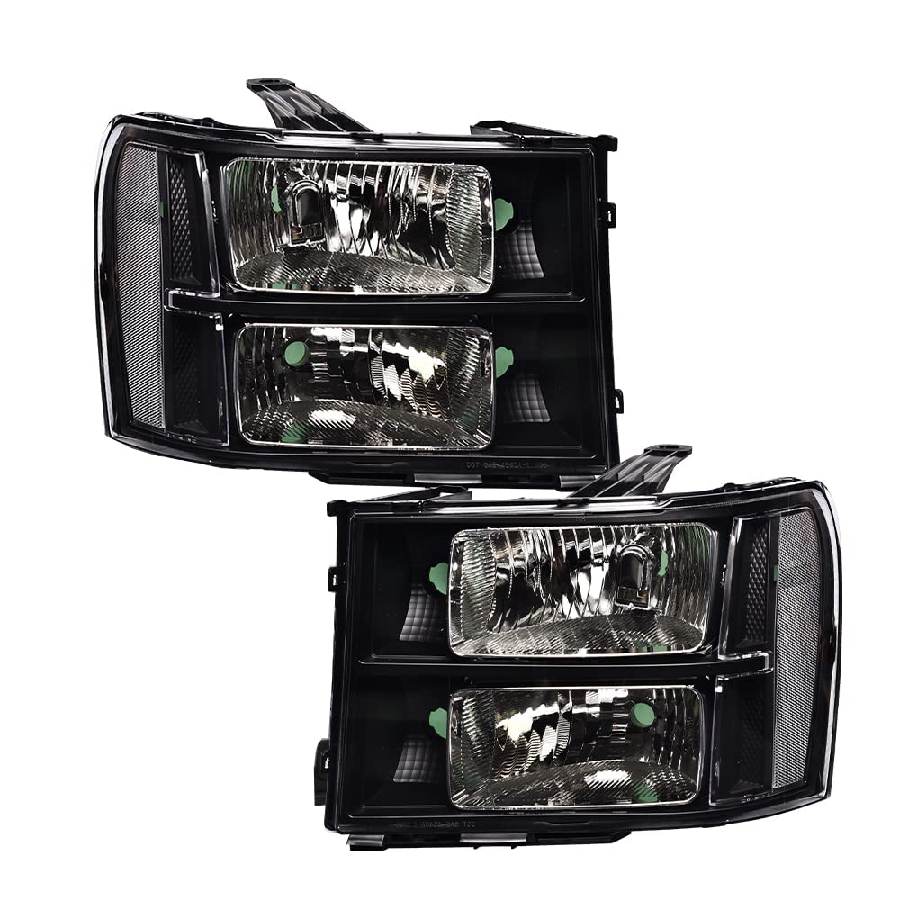 G-PLUS Replacement Headlights for GMC Sierra 1500 2007-2013 & Sierra 2500HD/3500HD 2007-2014 - Black Housing Clear Lens Headlamps (Left & Right Pair) - Perfect for Night Driving & Off-Road Adventures