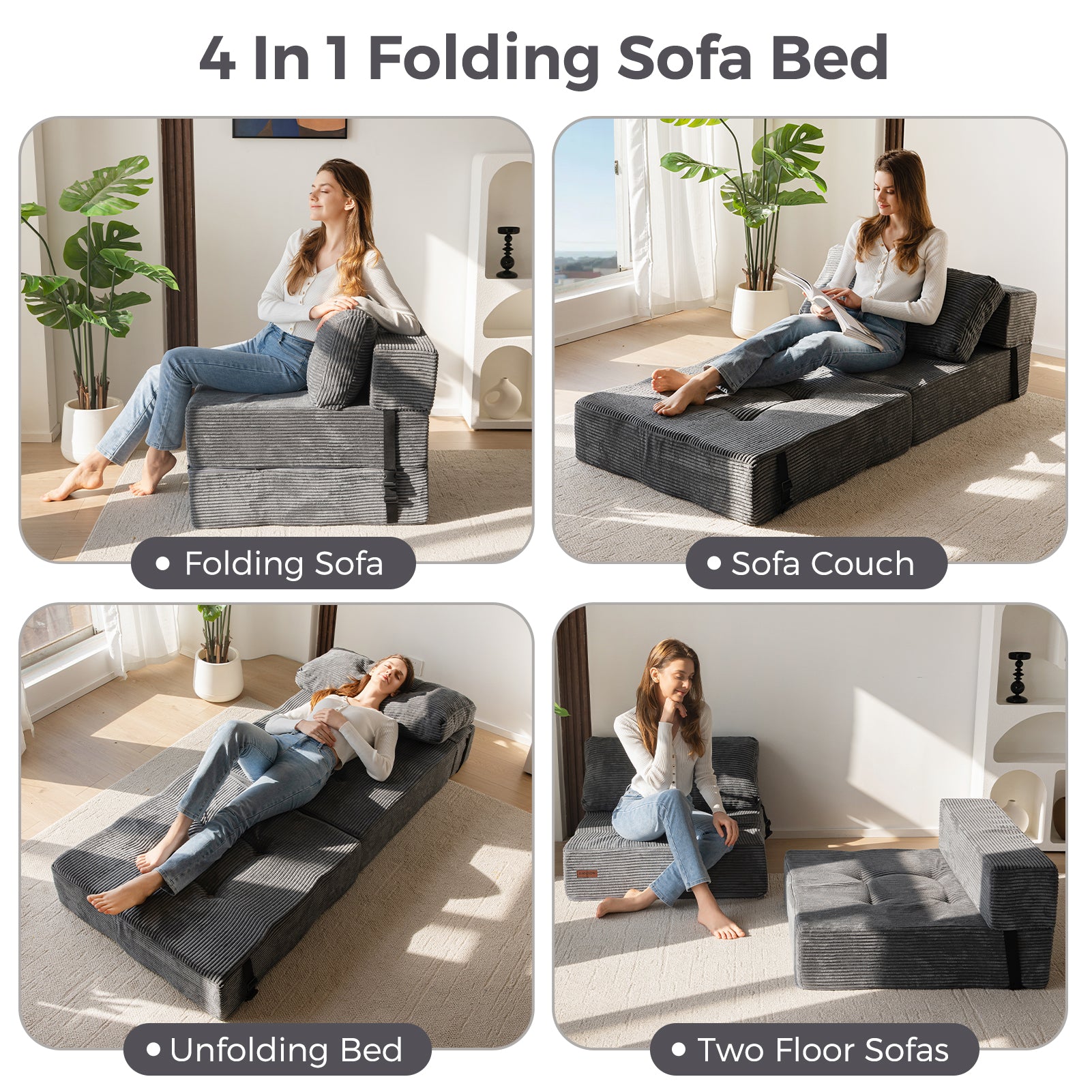 MAXYOYO Convertible Folding Sofa Bed with High-Density Support Foam - Dark Grey Sleeper Couch for Small Spaces, Living Room, Bedroom & Guest Room | Space-Saving Multi-Functional Furniture