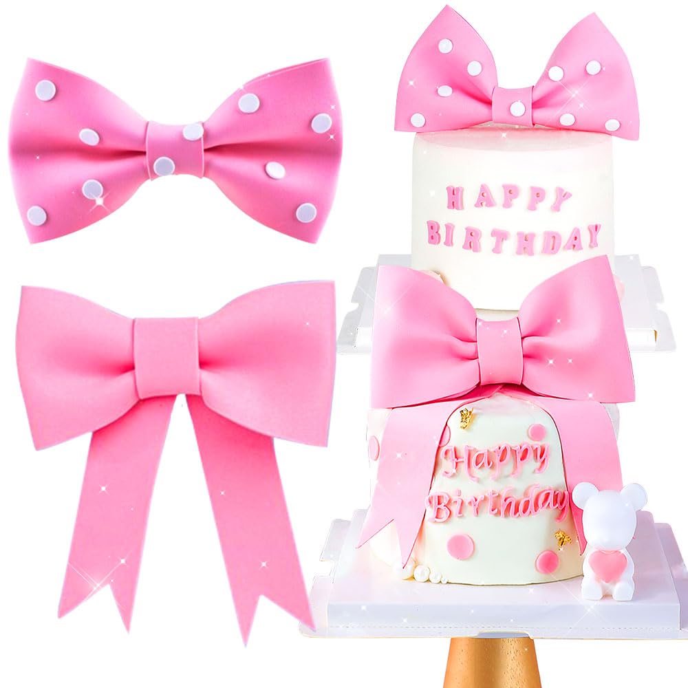Pink Bow Cake Topper - Elegant Baby Girl Cake Decoration for Birthday & Baby Shower - Adorable EVA Bow for Desserts, Cupcakes, and Special Celebrations