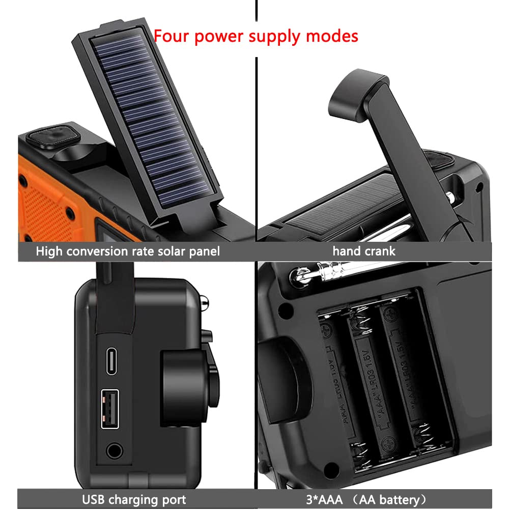 Solar Powered Emergency Weather Radio with Hand Crank & USB Rechargeable - 4000mAh Power Bank, LED Flashlight & SOS Alarm - Portable Survival Radio for Hiking, Camping, Outdoor Adventures & Emergency Preparedness