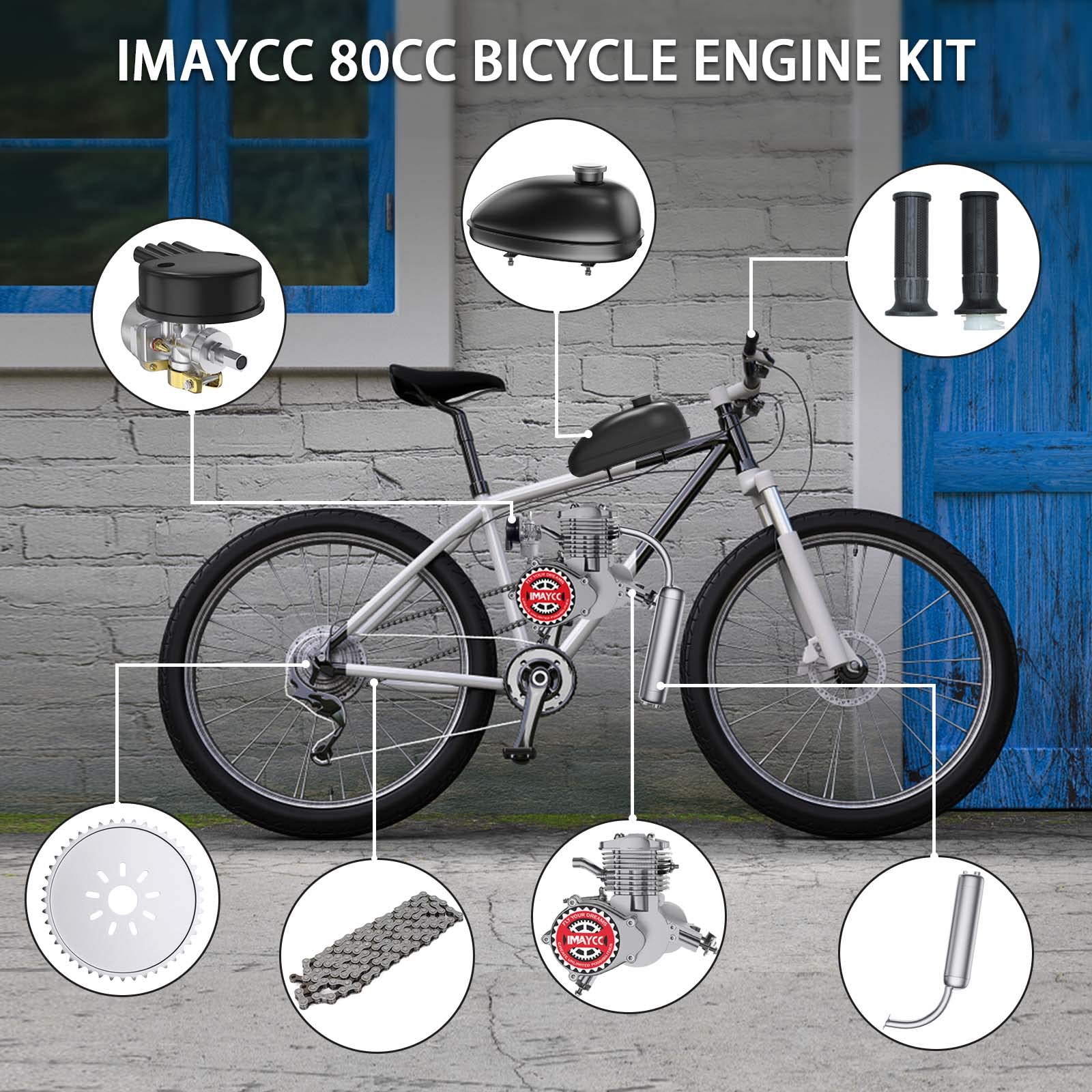IMAYCC 80cc 2-Stroke Motorized Bike Conversion Kit with Digital Speedometer - Compatible with 26-28