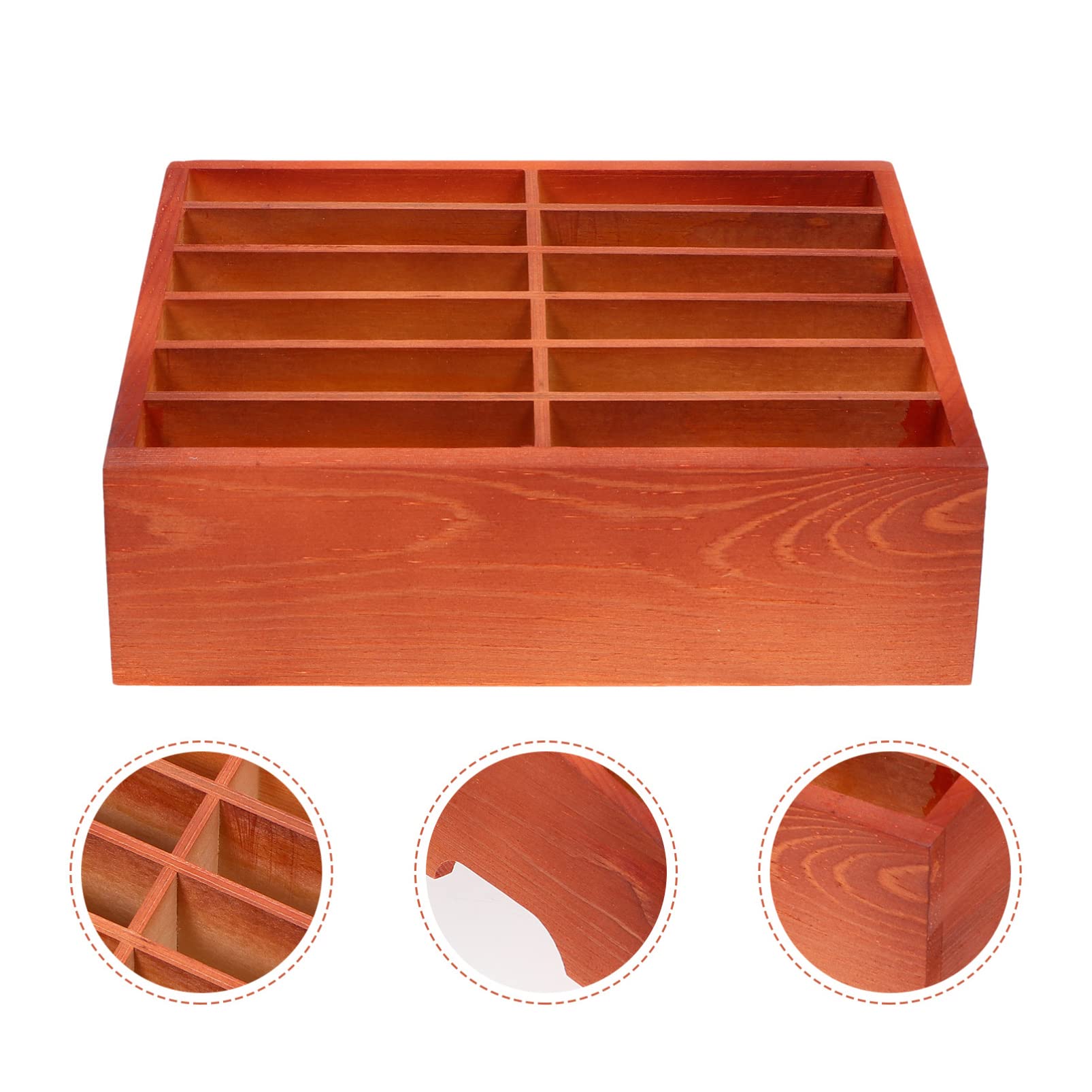 Wooden Desktop Phone Storage Organizer Box - 12 Grids Cell Phone Holder for Classroom, Office, Home & Dorm | Multi-Purpose Desktop Organizer for Smartphones, Keys & Stationery (Brown)