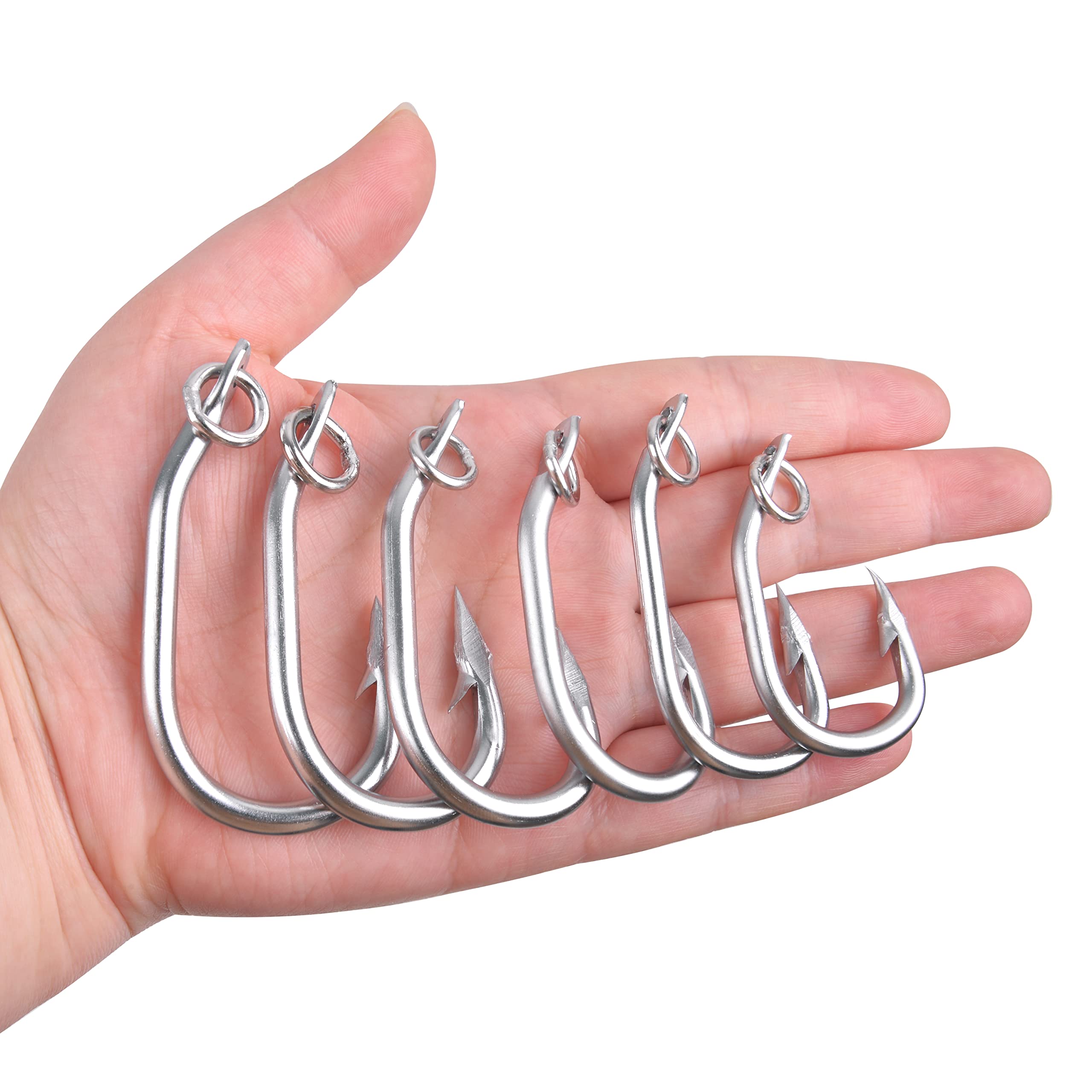 Stainless Steel Ringed Live Bait Fishing Hooks - 10pcs Saltwater Big Game Circle Hooks for Tuna, Shark, Swordfish & Catfish - Durable Ocean Fishing Gear for Deep Sea & Offshore Angling Adventures