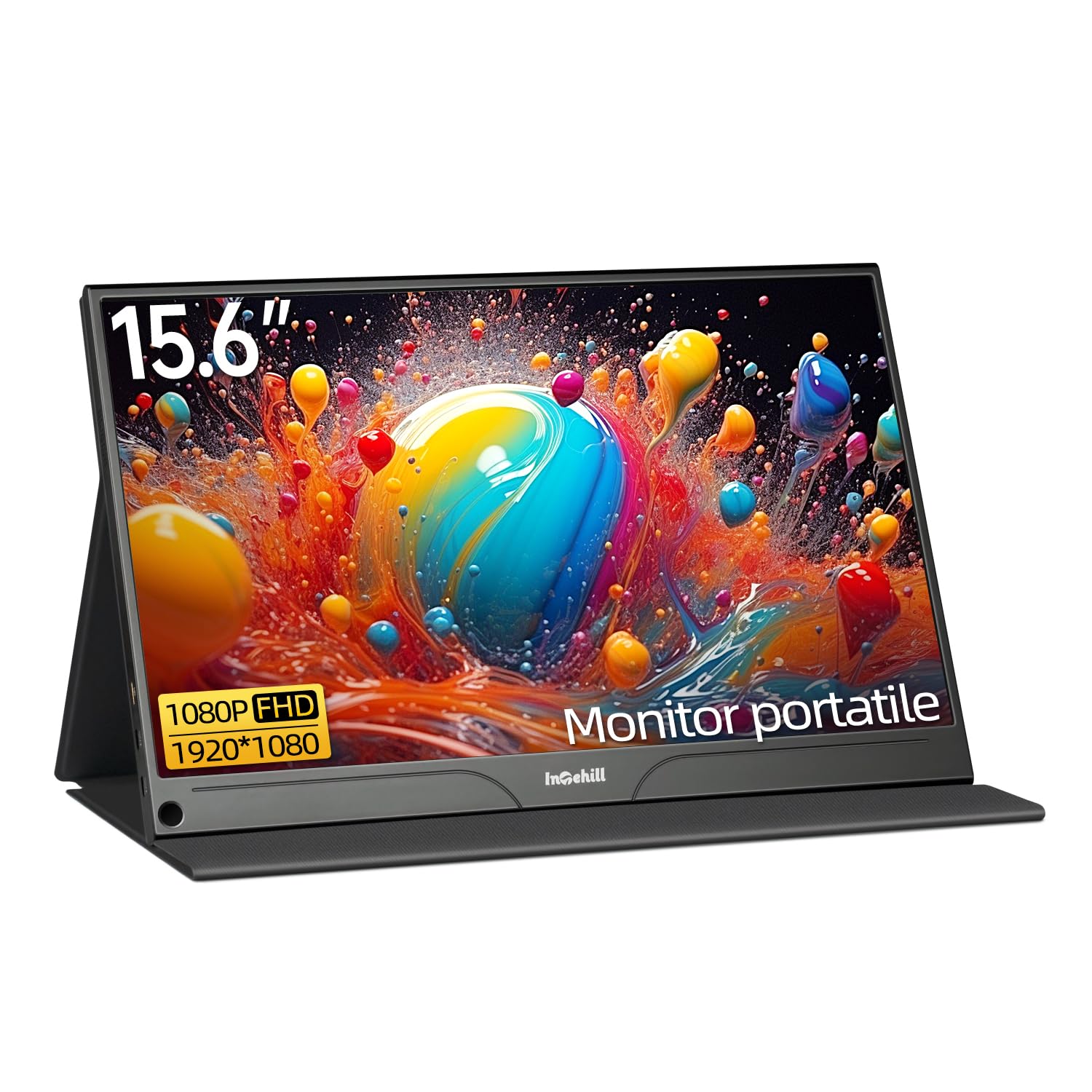 Intehill 15.6 Inch Portable Monitor - 1920x1080 FHD Matte Screen with HDMI/Type-C/USB-C - Ultra Slim External Display for Laptop, PC, Mac, PS5, Xbox (P15NA) - Perfect for Work, Gaming & Travel